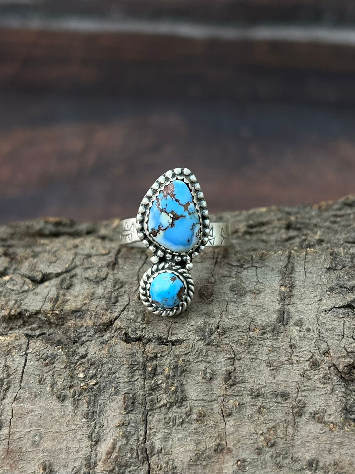 Handmade Sterling Silver Golden Hills Turquoise Adjustable Ring "Signed Nizhoni"