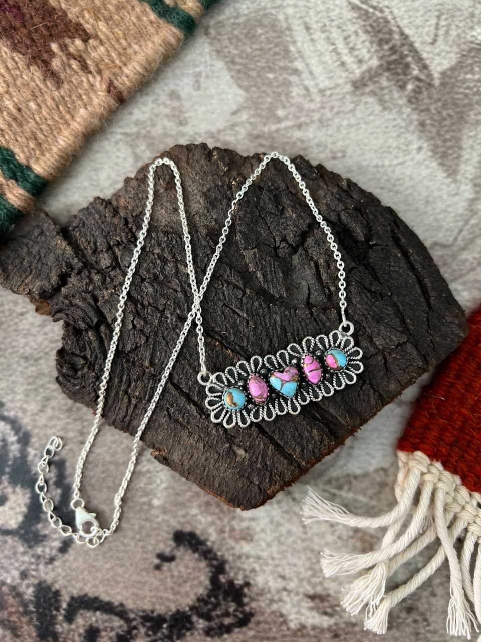 Handmade Sterling Silver Cotton Candy Necklace Signed Nizhoni