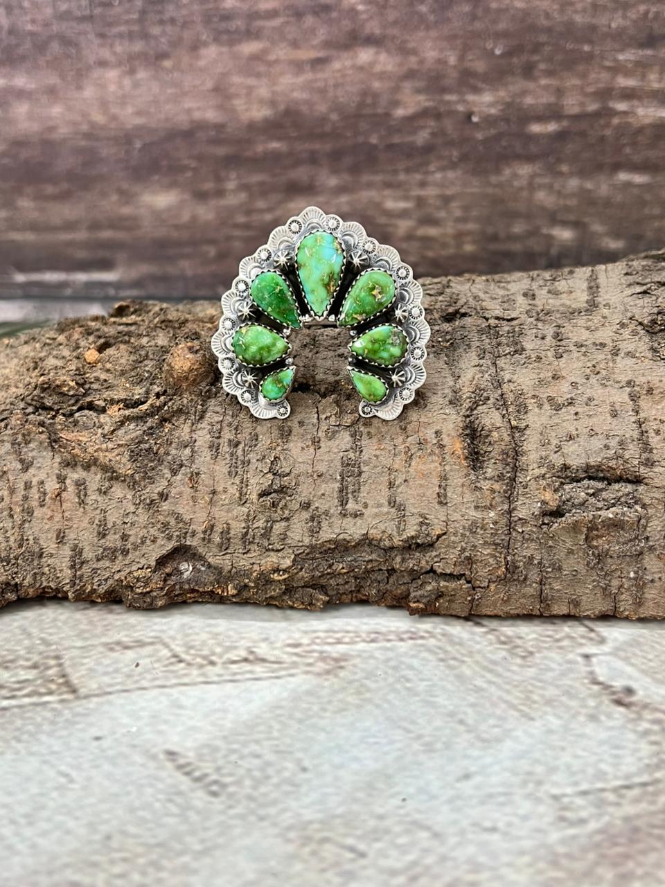 Handmade Sterling Silver Sonoran Mountain Turquoise Naja Adjustable Ring With Signed Nizhoni