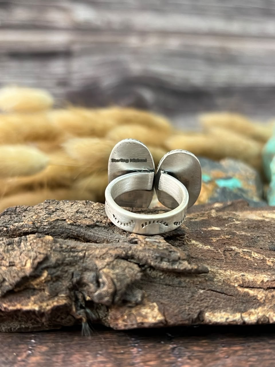 Handmade Sterling Silver Royston Ribbon Turquoise Adjustable Ring Signed Nizhoni