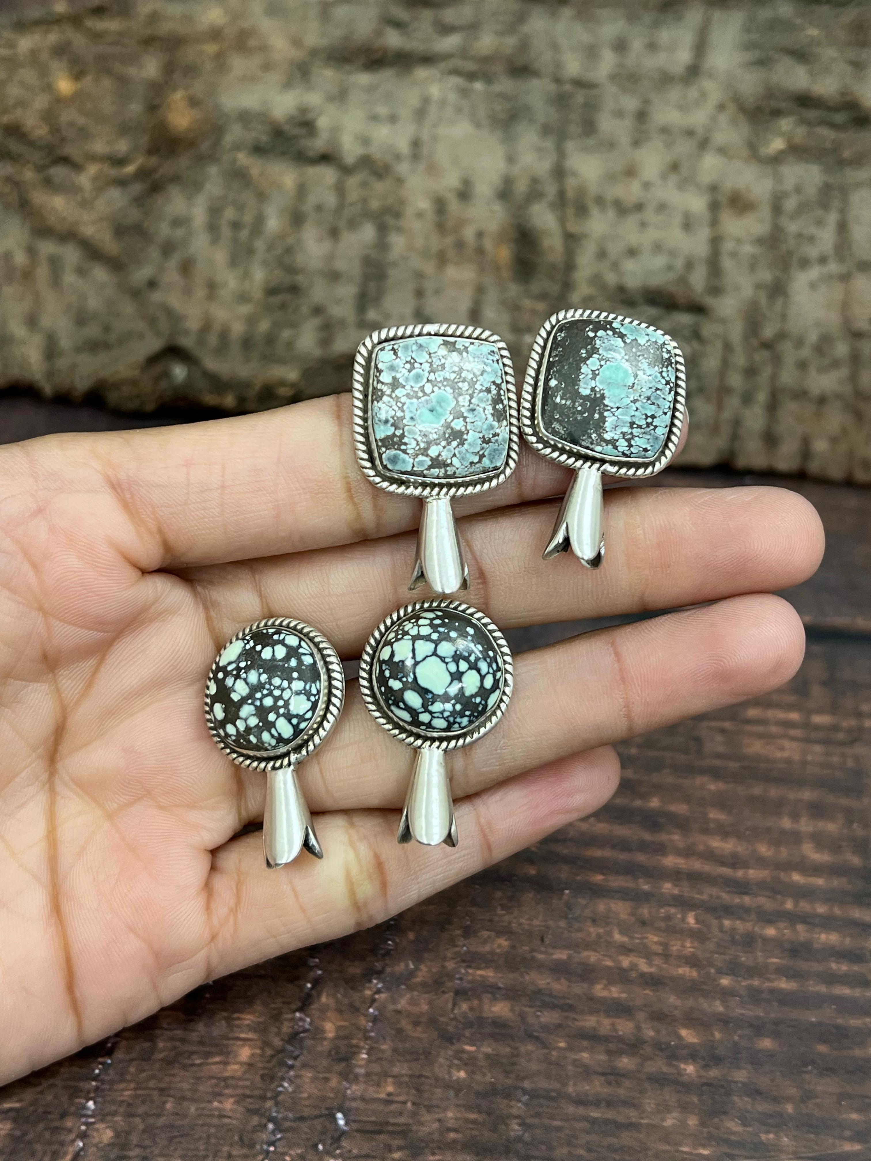 Handmade Sterling Silver Starfox Variscite Blossom Earrings Signed Nizhoni