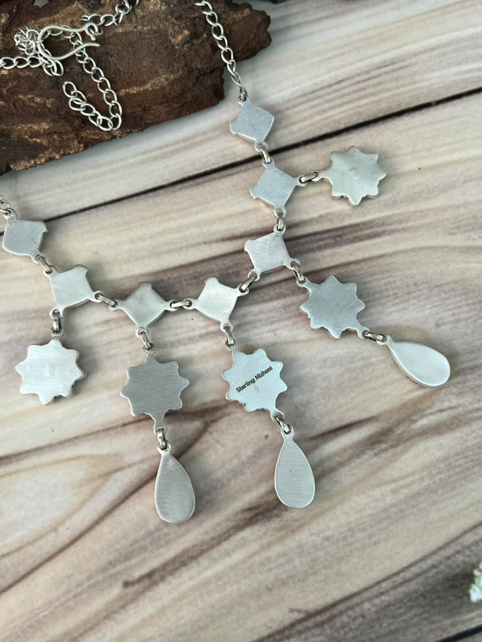 Handmade Sterling Silver Cotton Candy Cobble Stone Necklace Signed Nizhoni