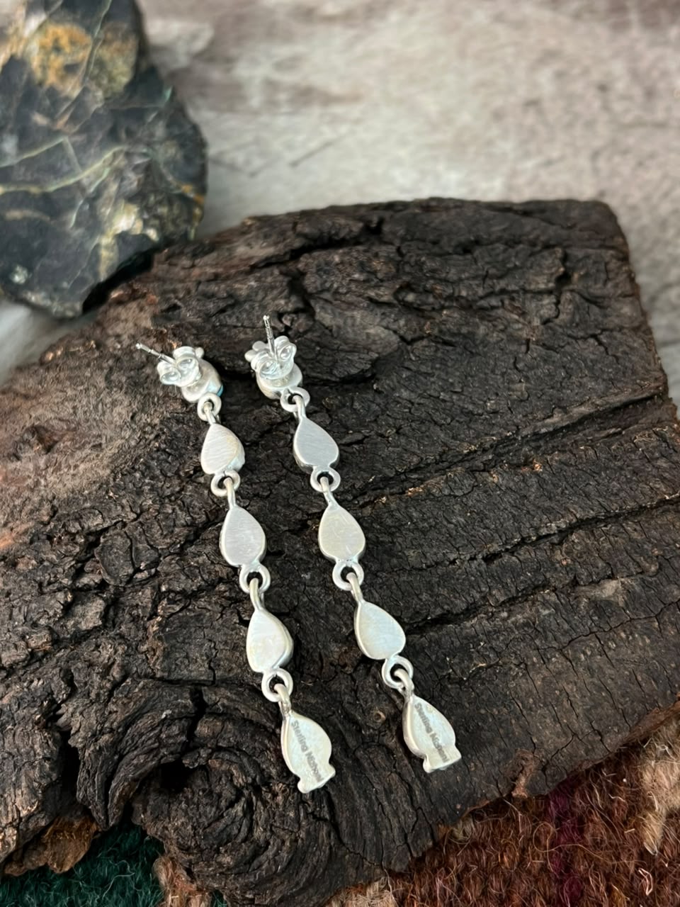 Handmade Sterling Silver Cotton Candy Post Dangle Earrings Signed Nizhoni