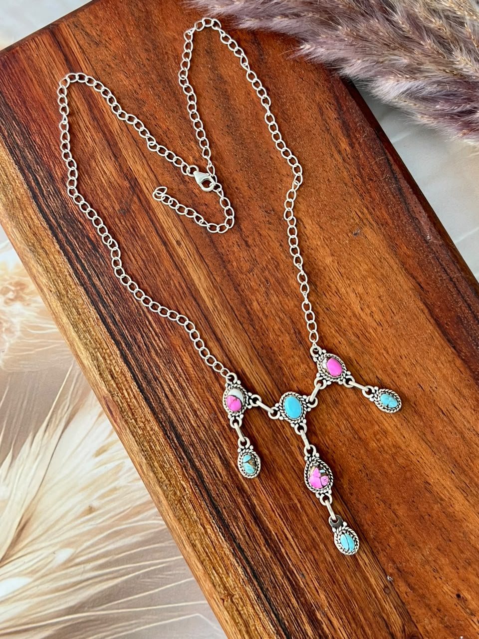 Handmade Sterling Silver Cotton Candy Necklace Signed Nizhoni