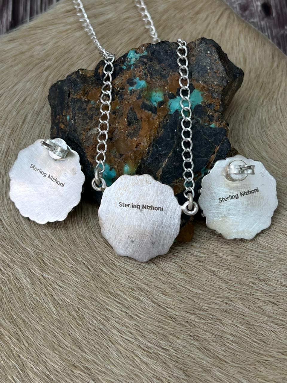 Handmade Sterling Silver Necklace Earrings Set "Signed Nizhoni"