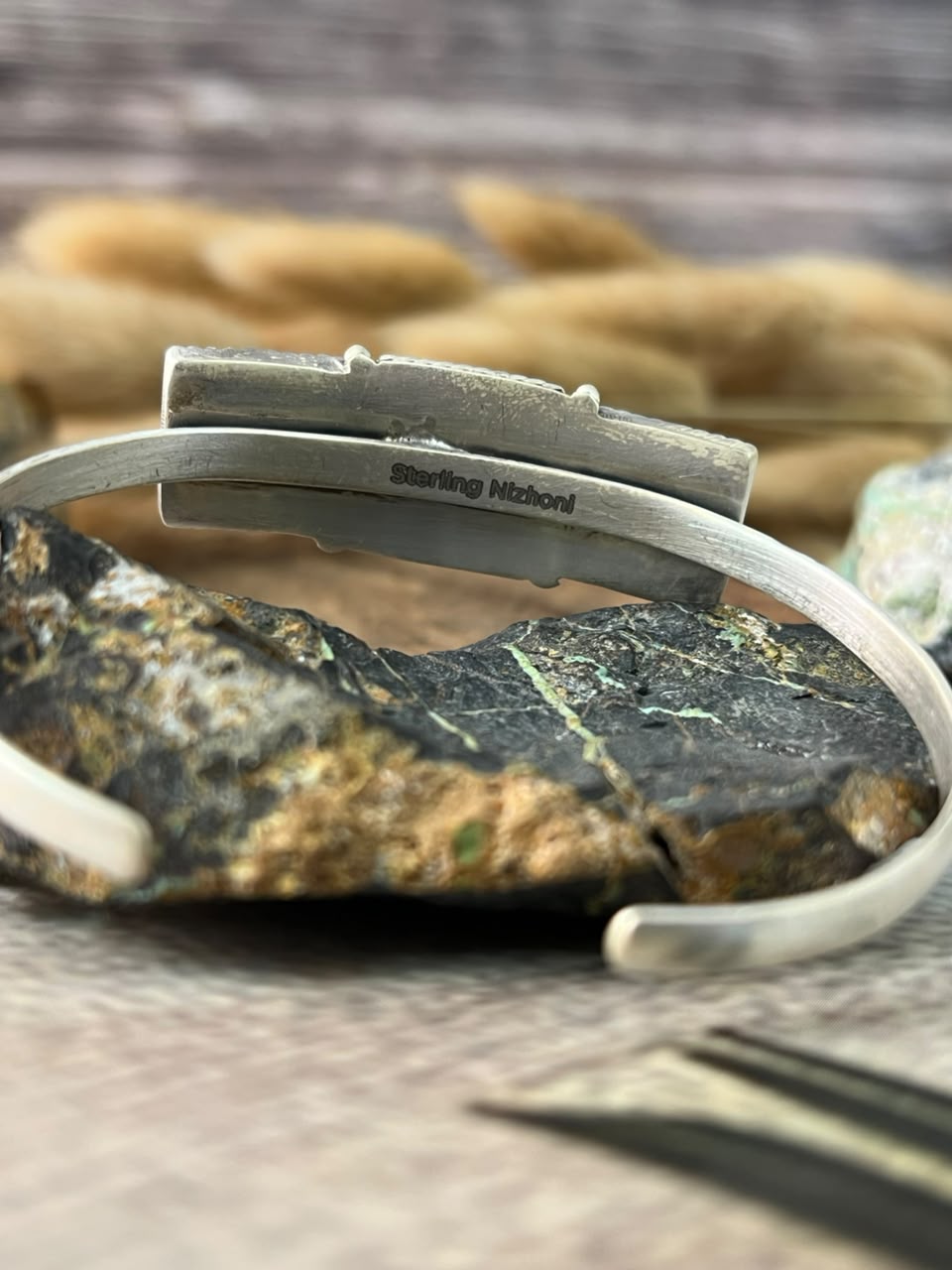 Handmade Sterling Silver Kingman Turquoise Cobble Stone Cuff Bracelet Signed Nizhoni (3)
