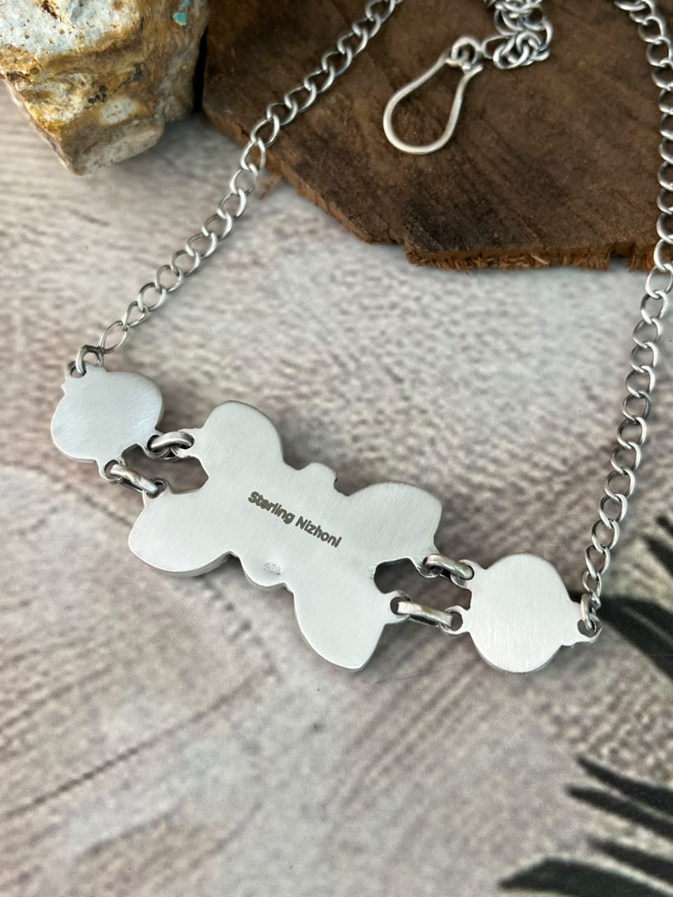 Handmade Sterling Silver Cotton Candy Cobble Stone Butterfly Necklace Signed Nizhoni