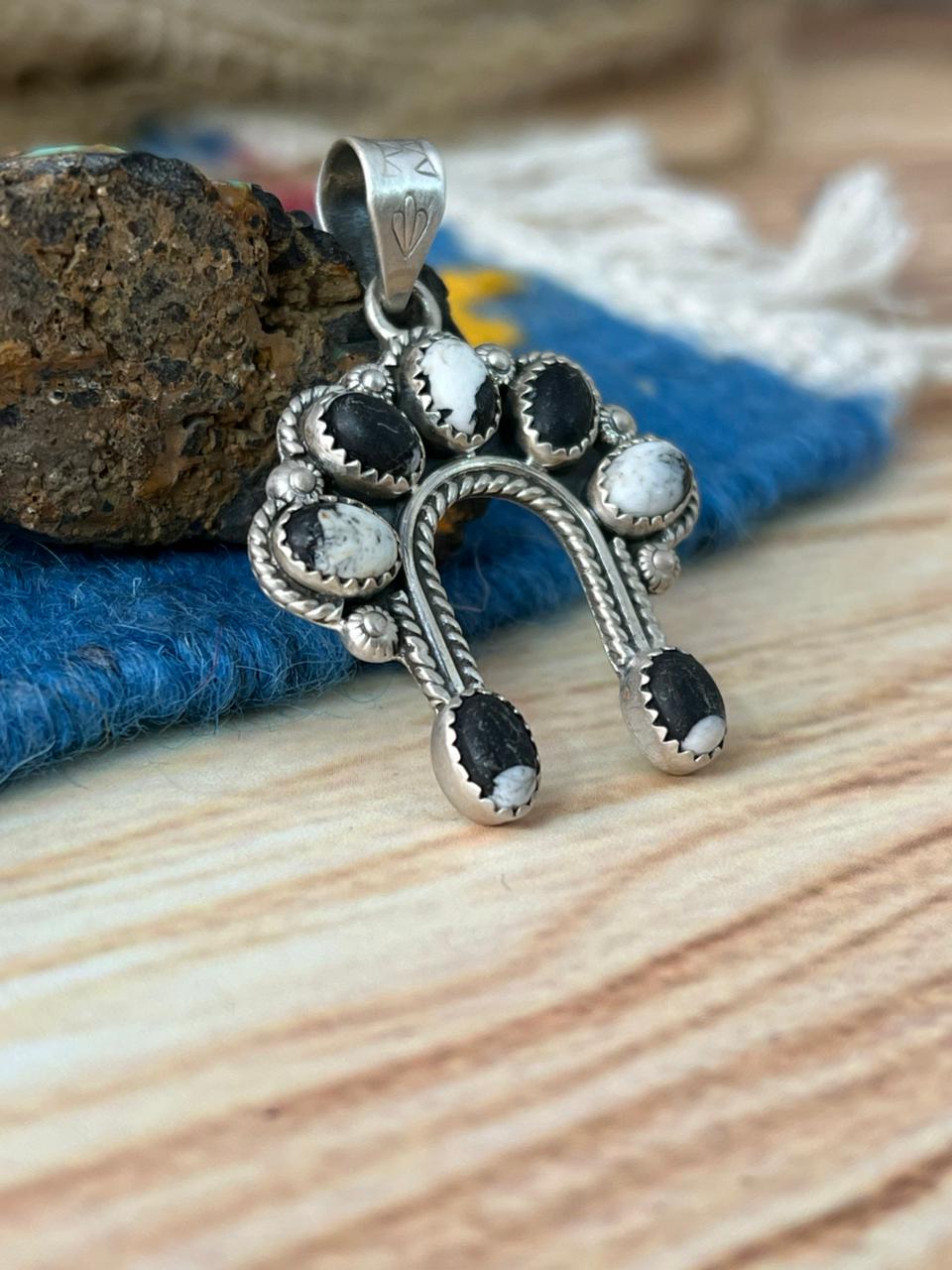 Handmade Sterling Silver White Buffalo Pendant "Signed Nizhoni"