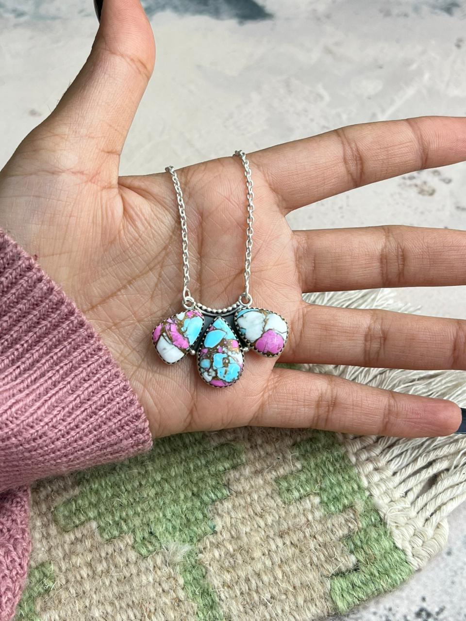 Handmade Sterling Silver Cotton Candy Necklace "Signed Nizhoni"