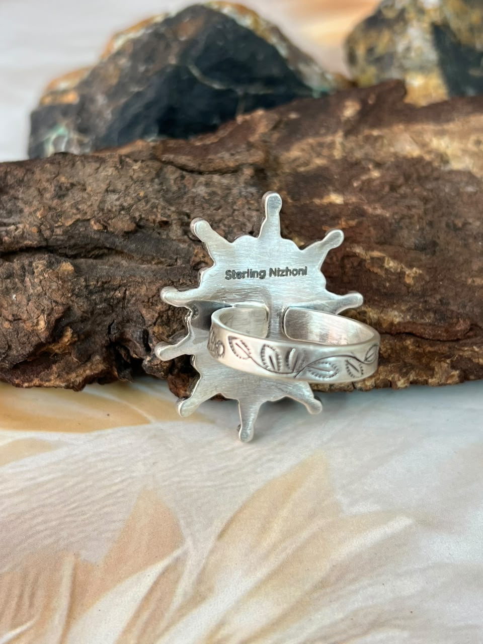 Handmade Sterling Silver Kingman Turquoise Adjustable Ring Signed Nizhoni