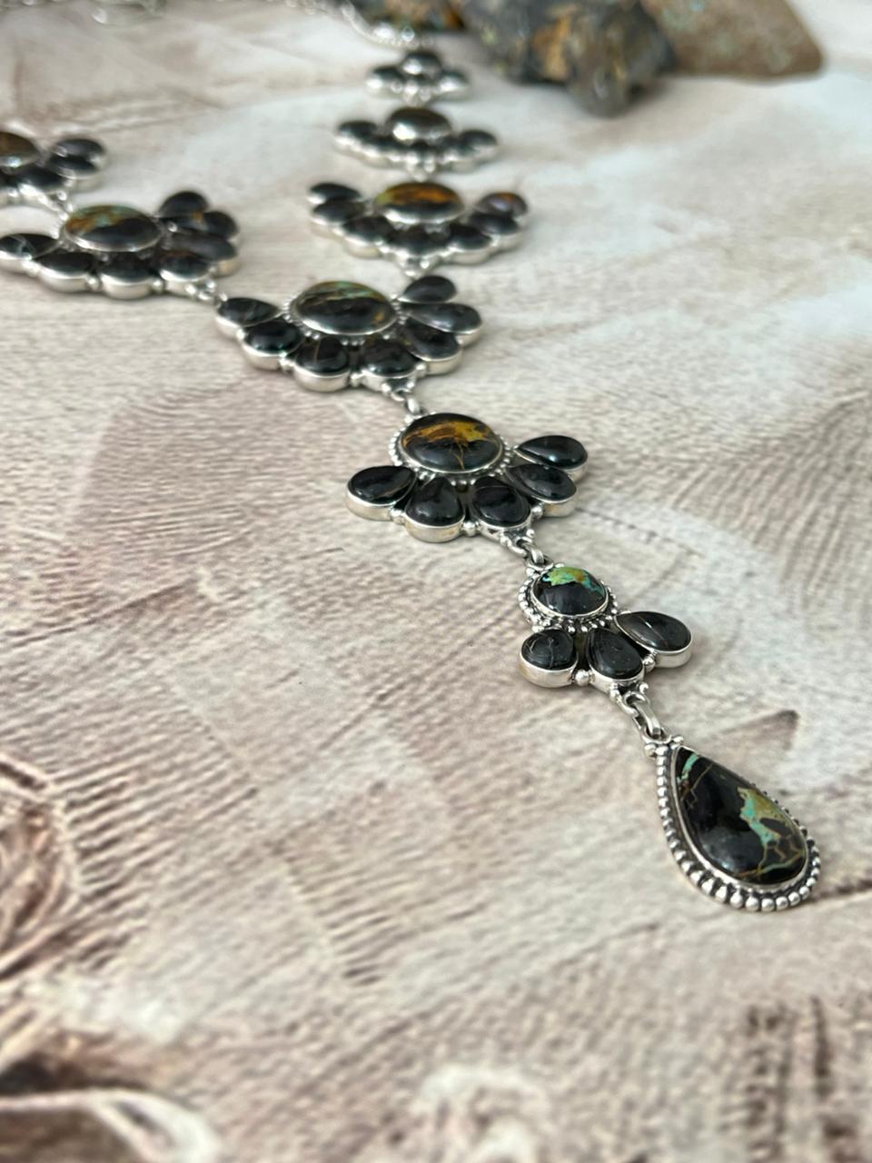 Handmade Sterling Silver Blackjack Turquoise Necklace "Signed Nizhoni"