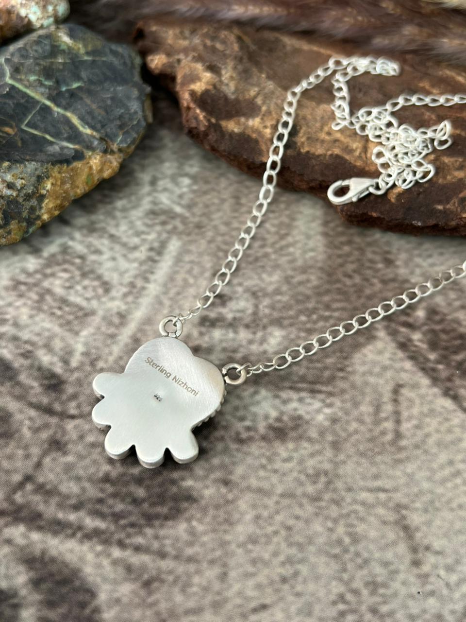 Handmade Sterling Silver White Buffalo Necklace "Signed Nizhoni"