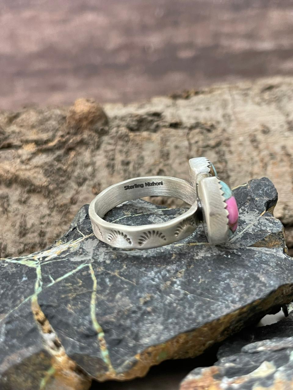 "Heart Collection" Handmade Sterling Silver Cotton Candy Adjustable Ring "Signed Nizhoni"