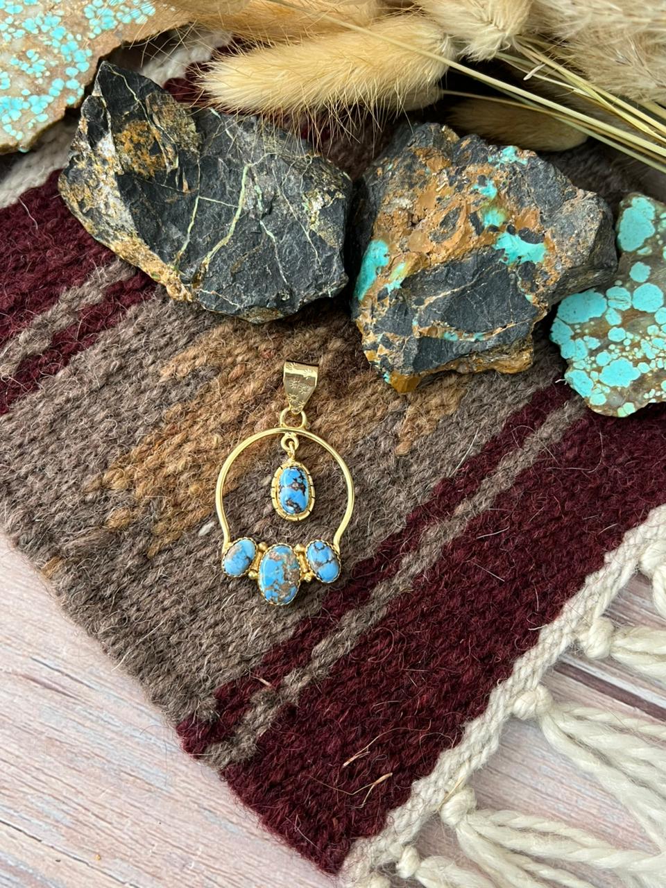 “The Golden Collection” Handmade Gold-Palted Golden Hills Turquoise Pendant