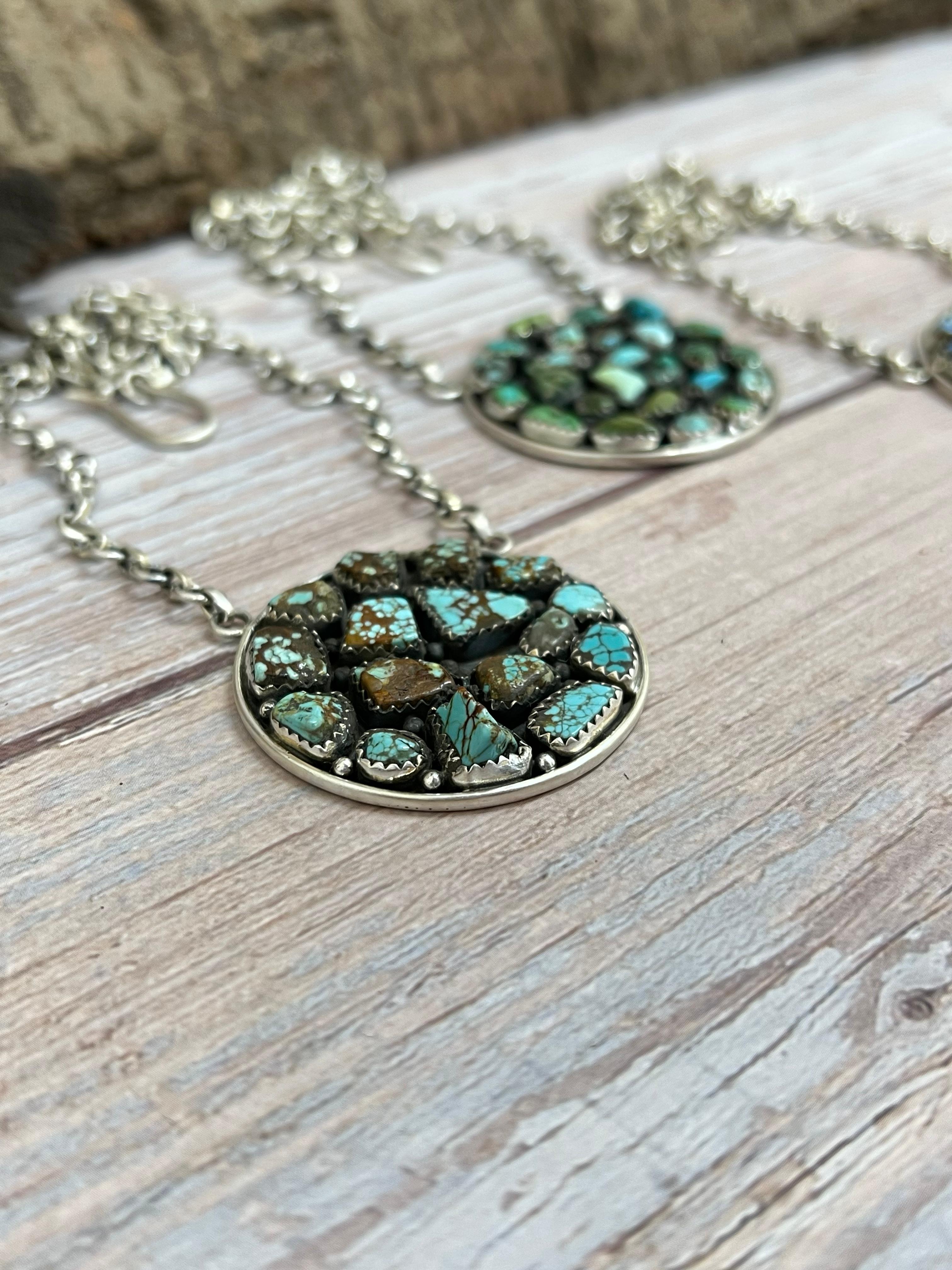 Handmade Sterling Silver Multi Stone Necklace with Signed Nizhoni