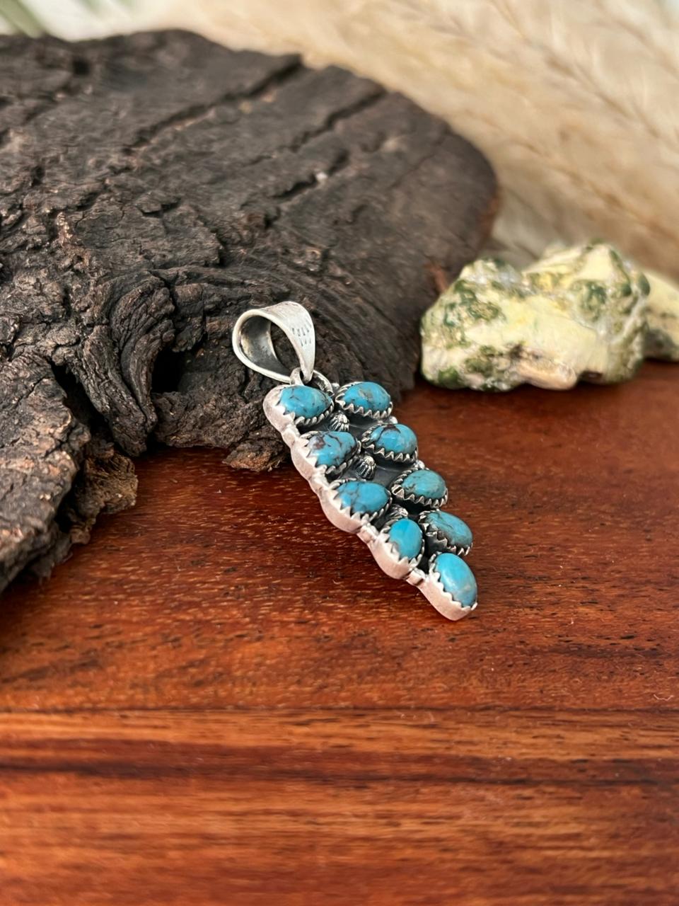 Handmade Sterling Silver Blue Kingman Turquoise Pendant "Signed Nizhoni"