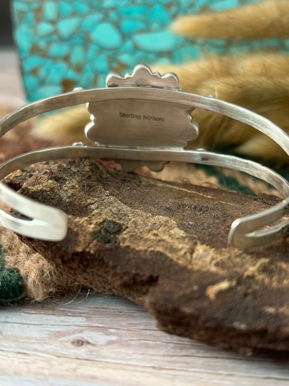 Handmade Sterling Silver Mint Dahlia Collection: Cuff Bracelet "Signed Nizhoni"