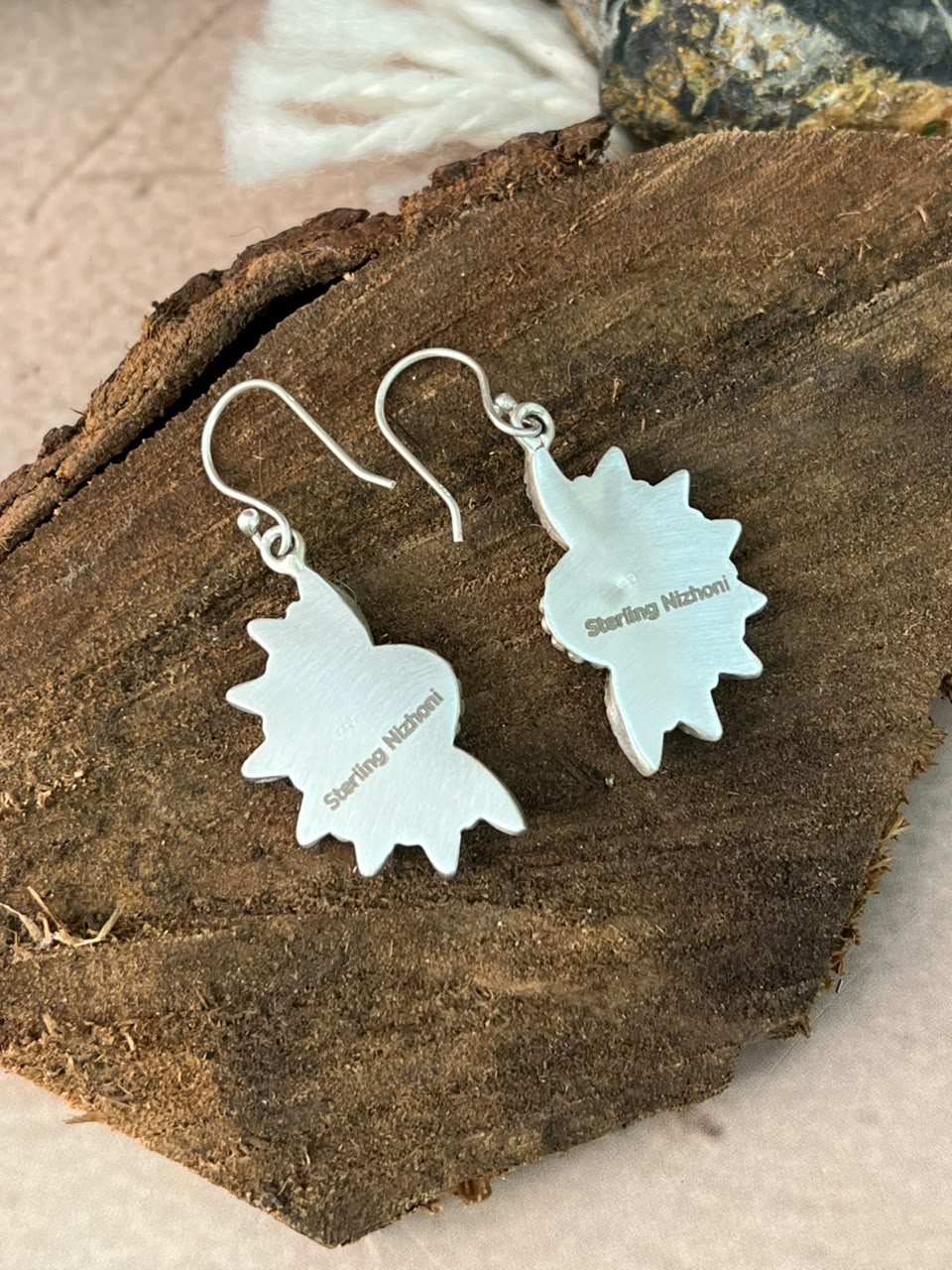 Handmade Sterling Silver Kingman Turquoise with White Buffalo Hook Dangle Earrings Signed Nizhoni