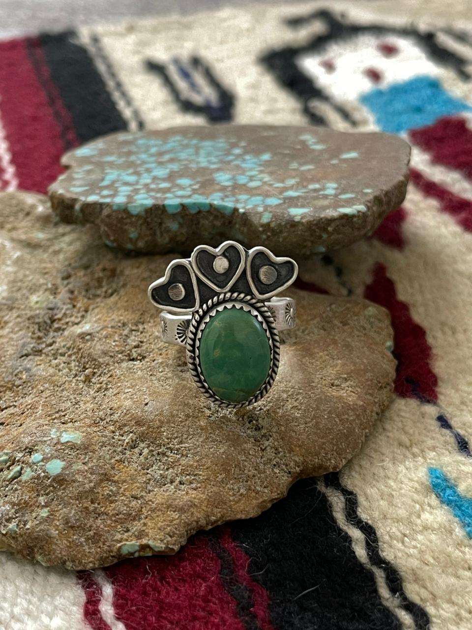 Handmade Sterling Silver Kingman Turquoise Adjustable Ring "Signed Nizhoni"