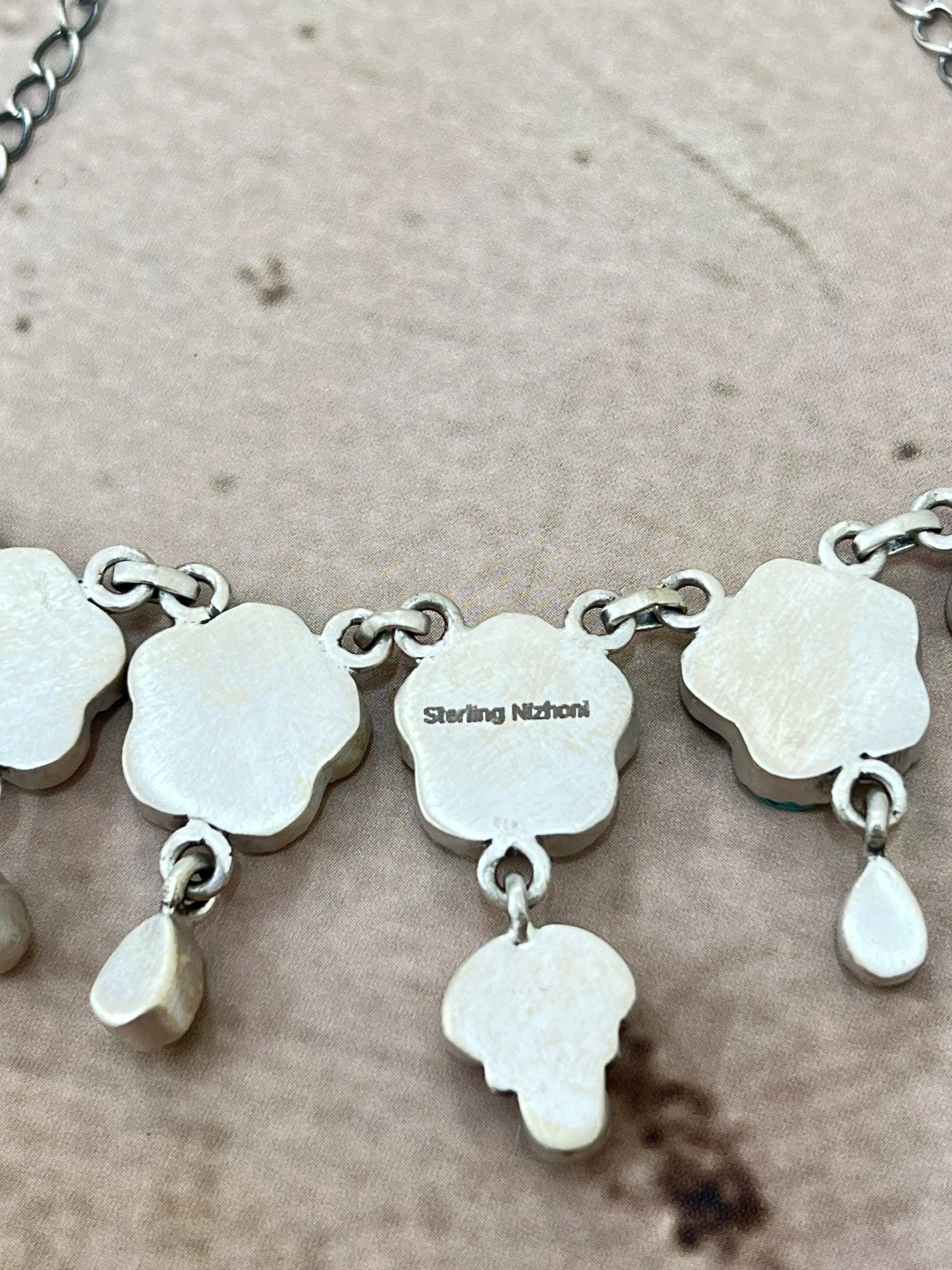 Handmade Sterling Silver Multi Stone Necklace with Signed Nizhoni