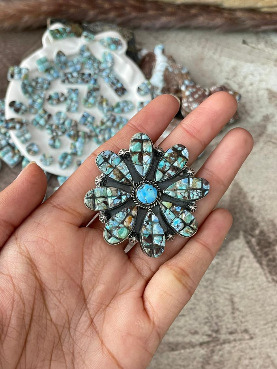 Handmade Sterling Silver 'Golden Hills Turquoise Cobble Collection' Adjustable Ring "Signed Nizhoni"