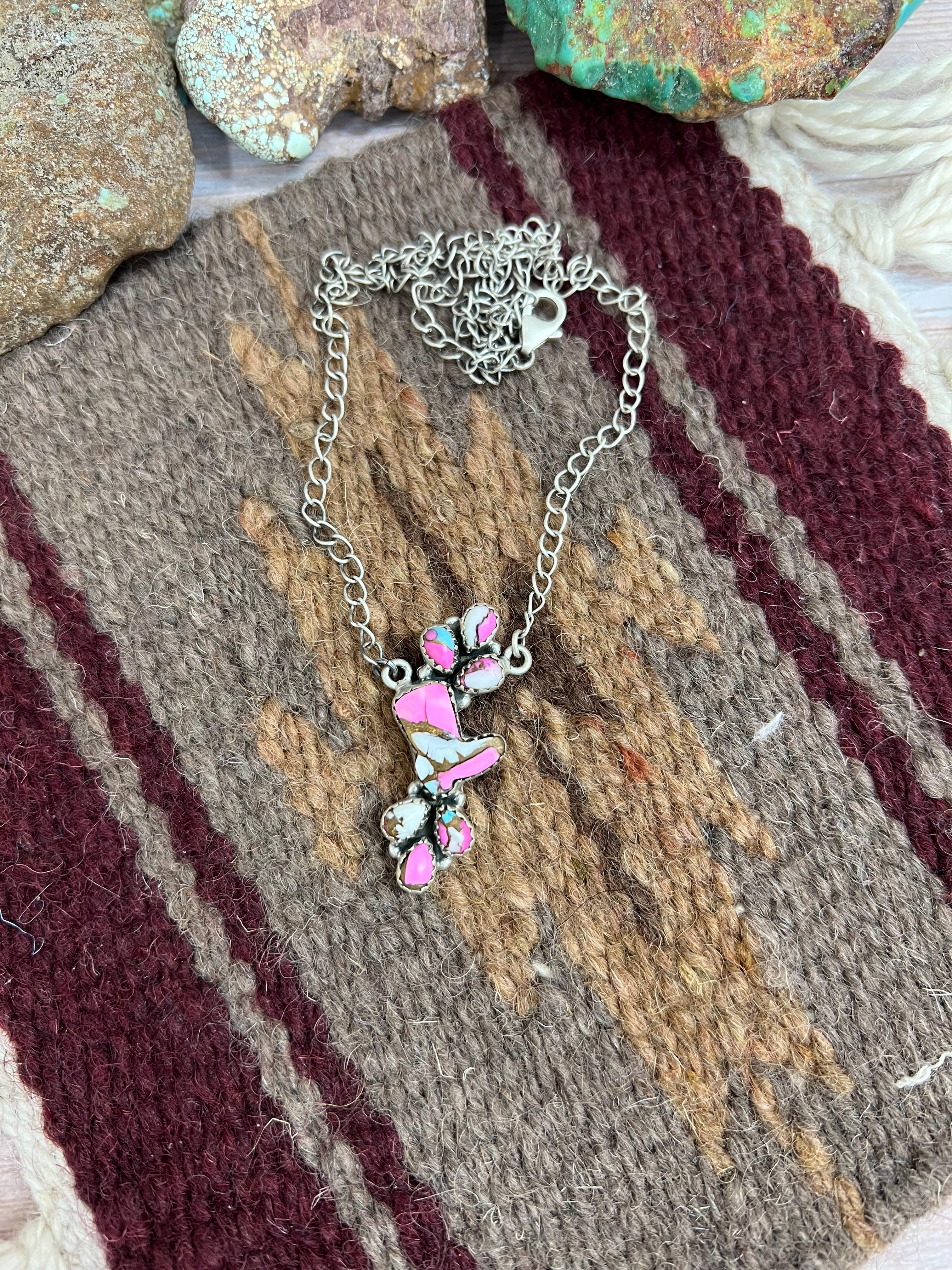 Handmade Sterling Silver Cotton Candy Turquoise Necklace with Signed Nizhoni