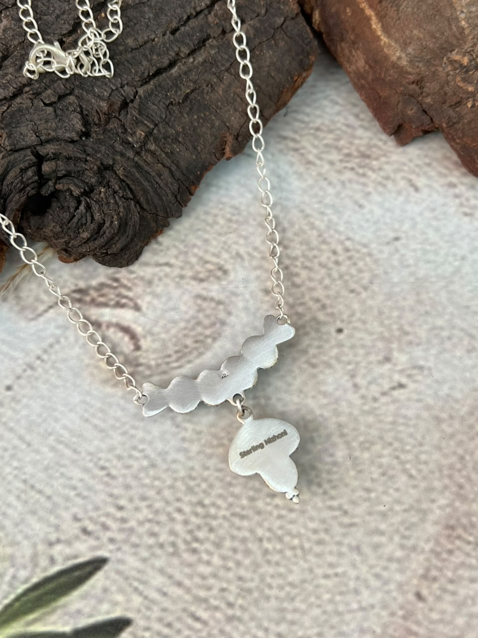 Handmade Sterling Silver White Buffalo with Kingman Turquoise Necklace Signed Nizhoni