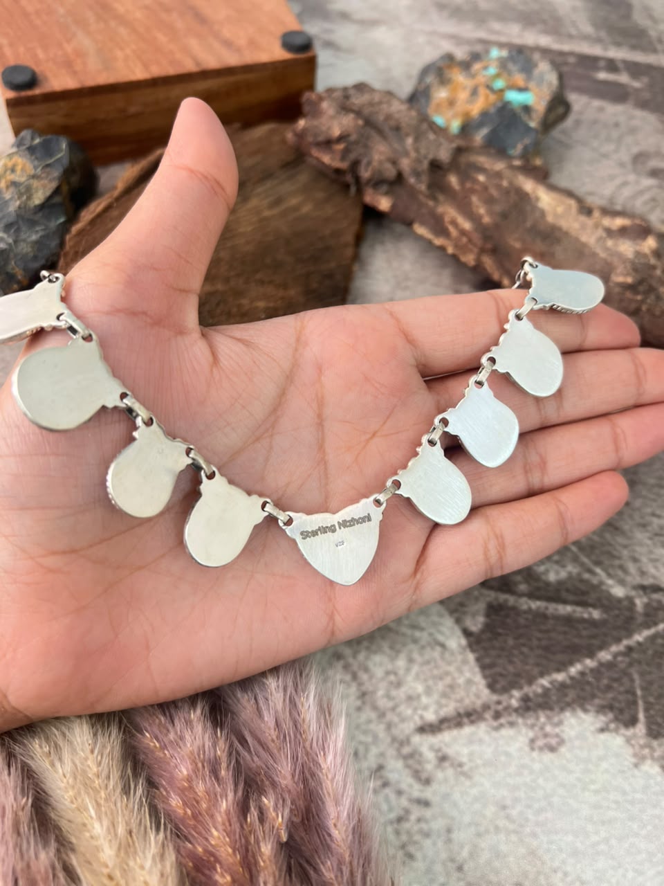 Handmade Sterling Silver Palomino with Golden Hills Turquoise Necklace Signed Nizhoni