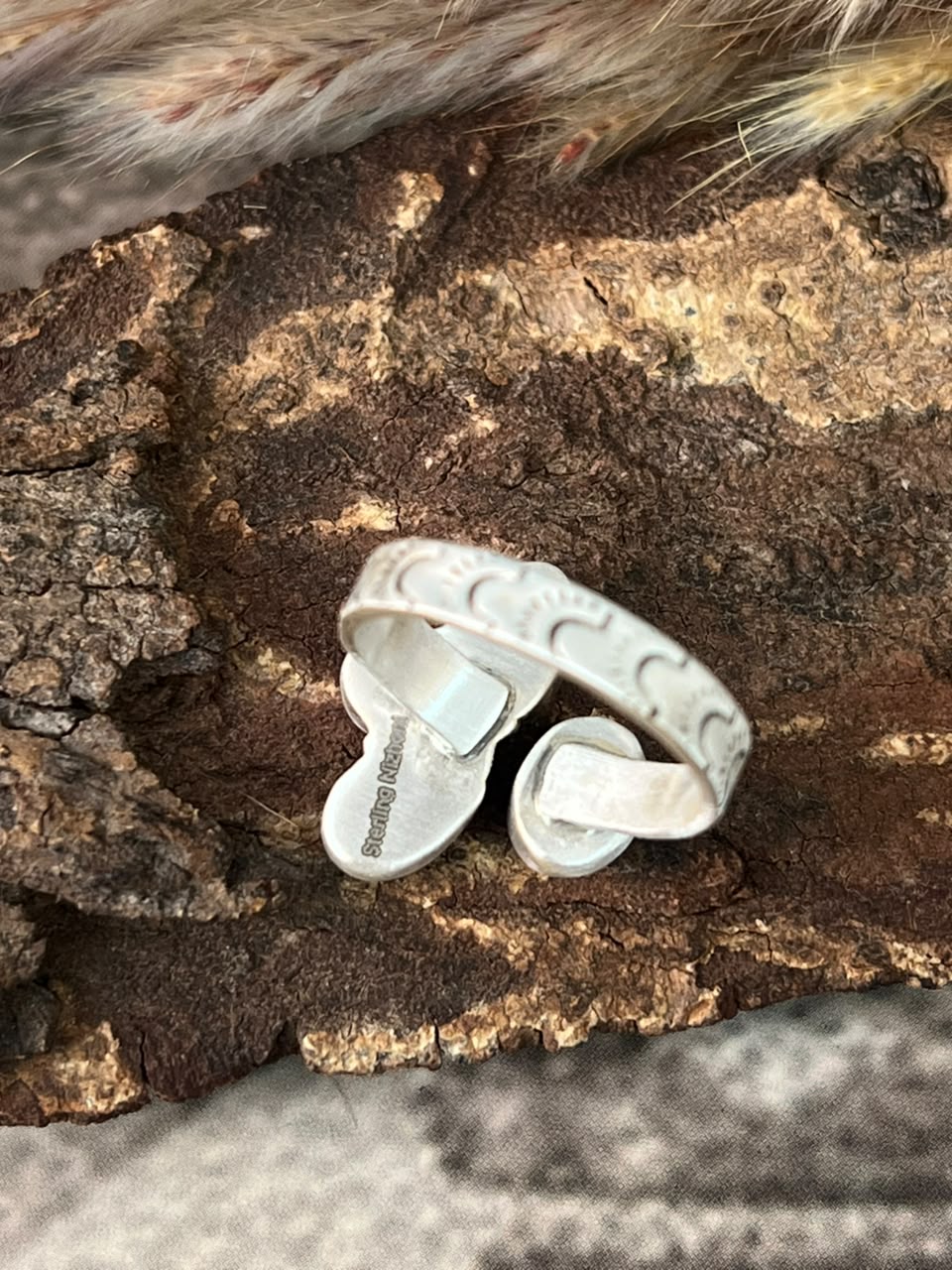 Handmade Sterling Silver Number 8 Turquoise Collection: Adjustable Ring Signed Nizhoni