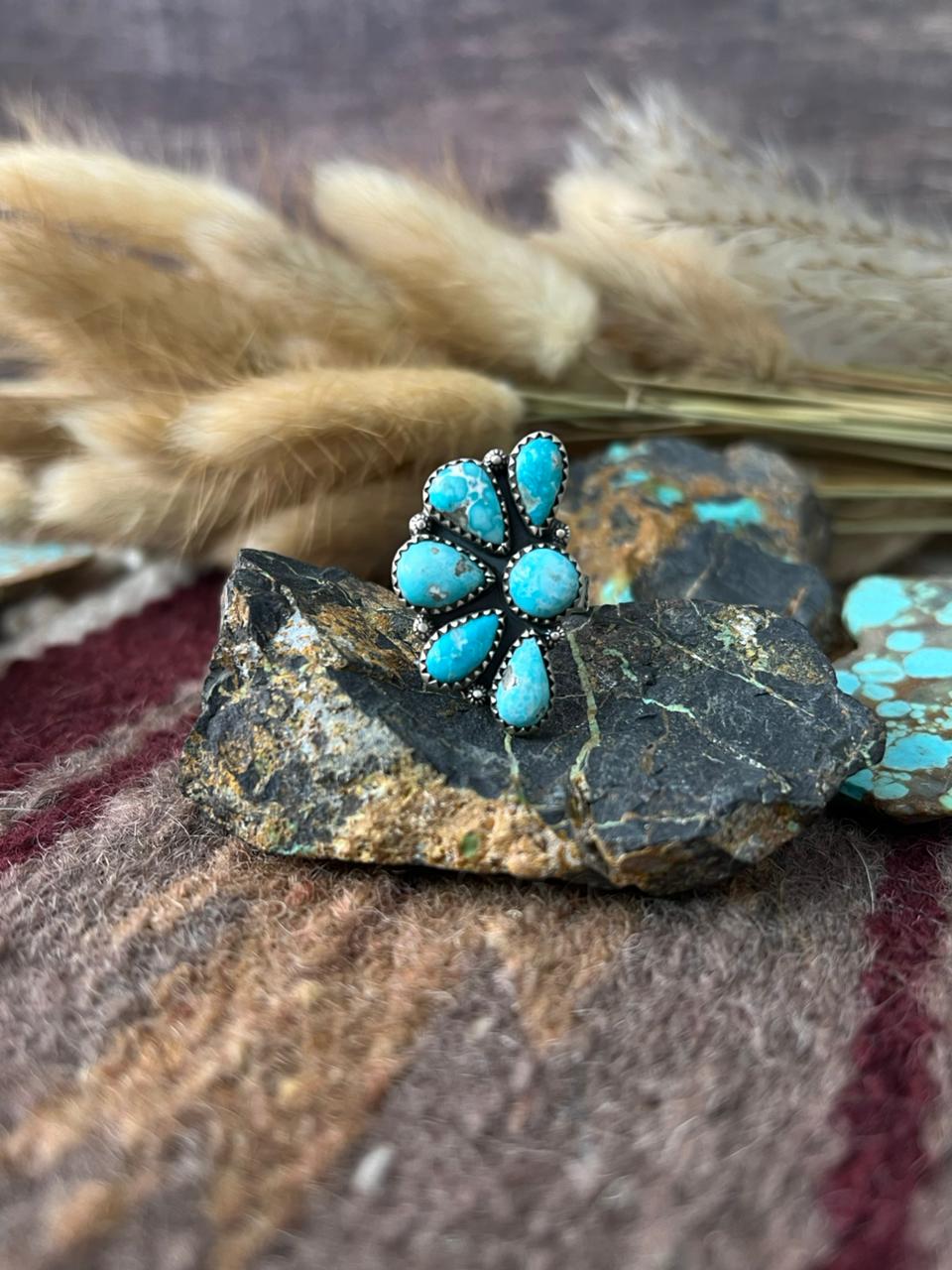 Handmade Sterling Silver White Water Adjusatble Ring "Signed Nizhoni"