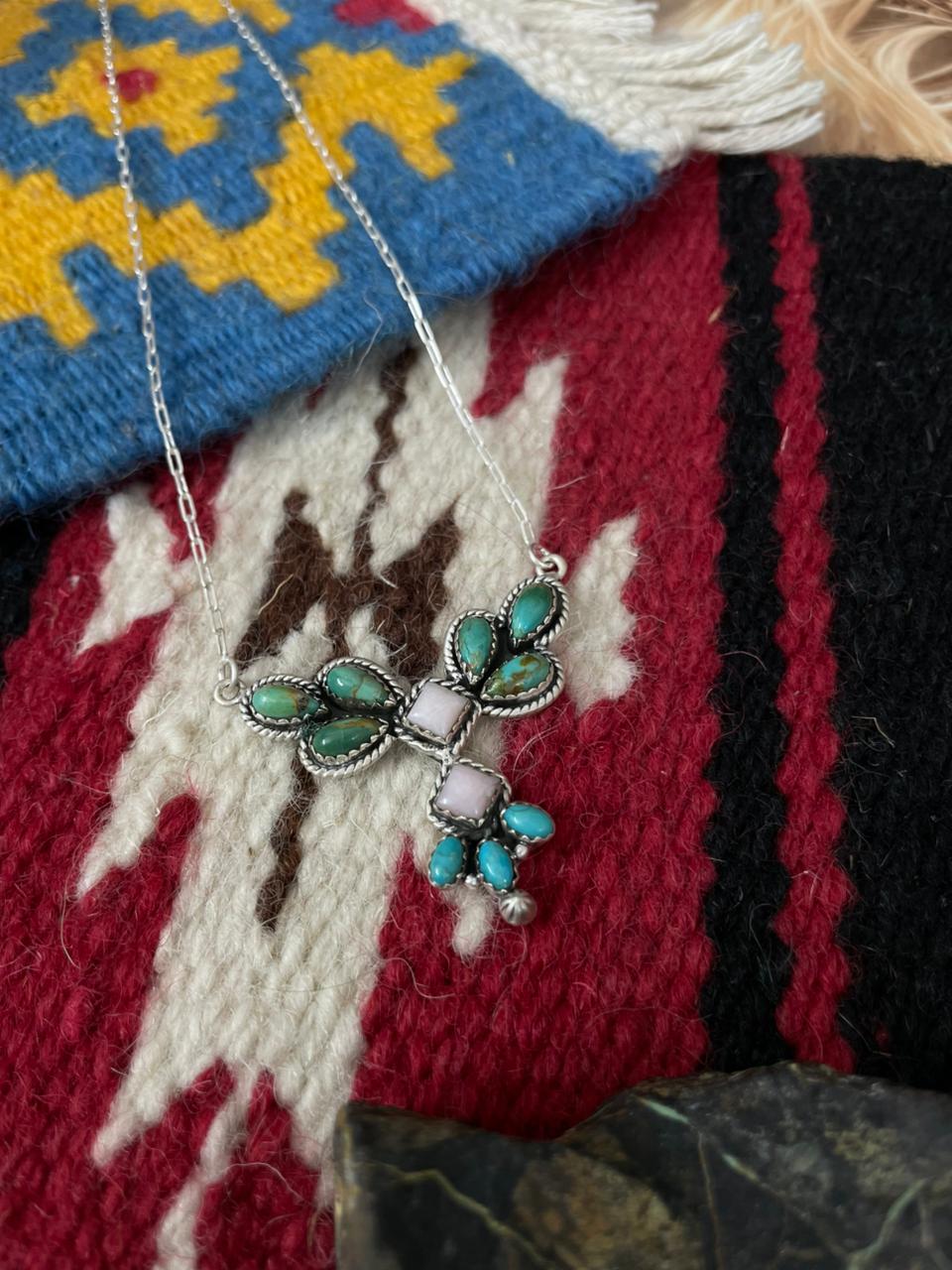 Handmade Sterling Silver Kingman with Pink Opal Necklace "Signed Nizhoni"