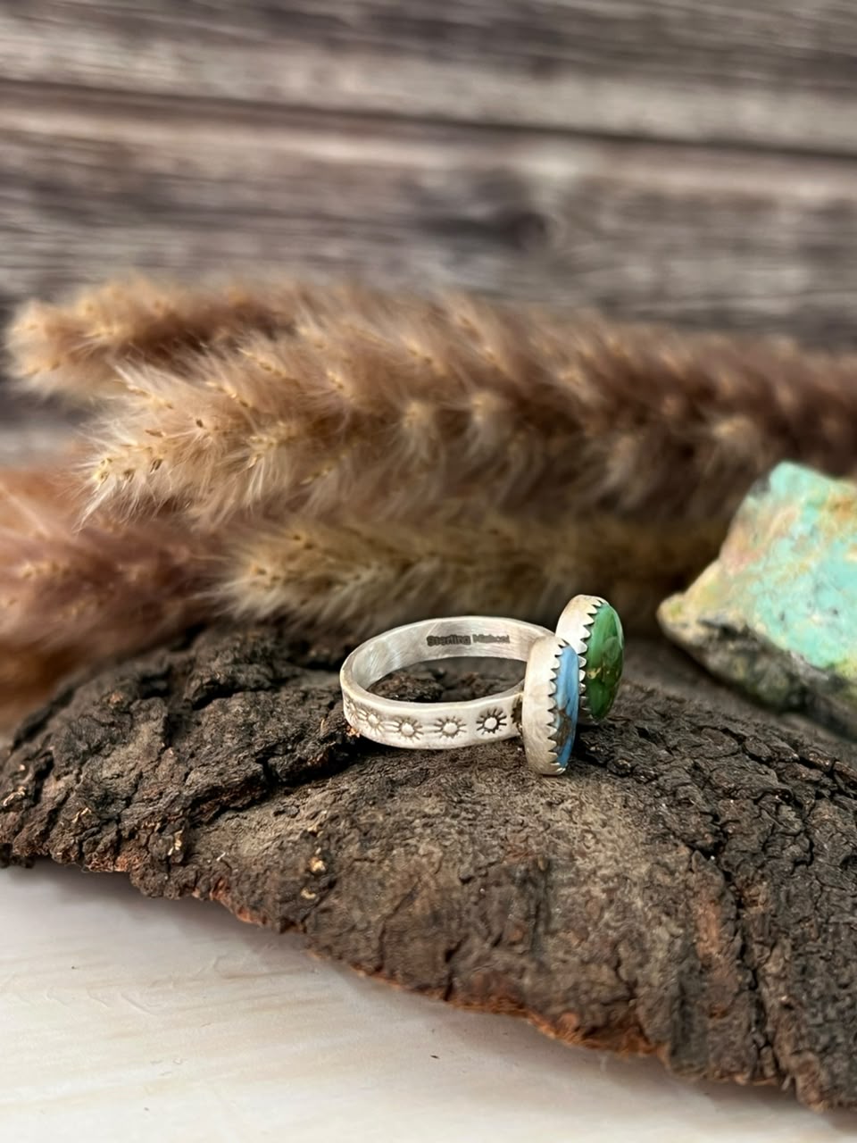 Handmade Sterling Silver Golden Hills with Sonoran Mountain Turquoise Adjustable Ring Signed Nizhoni