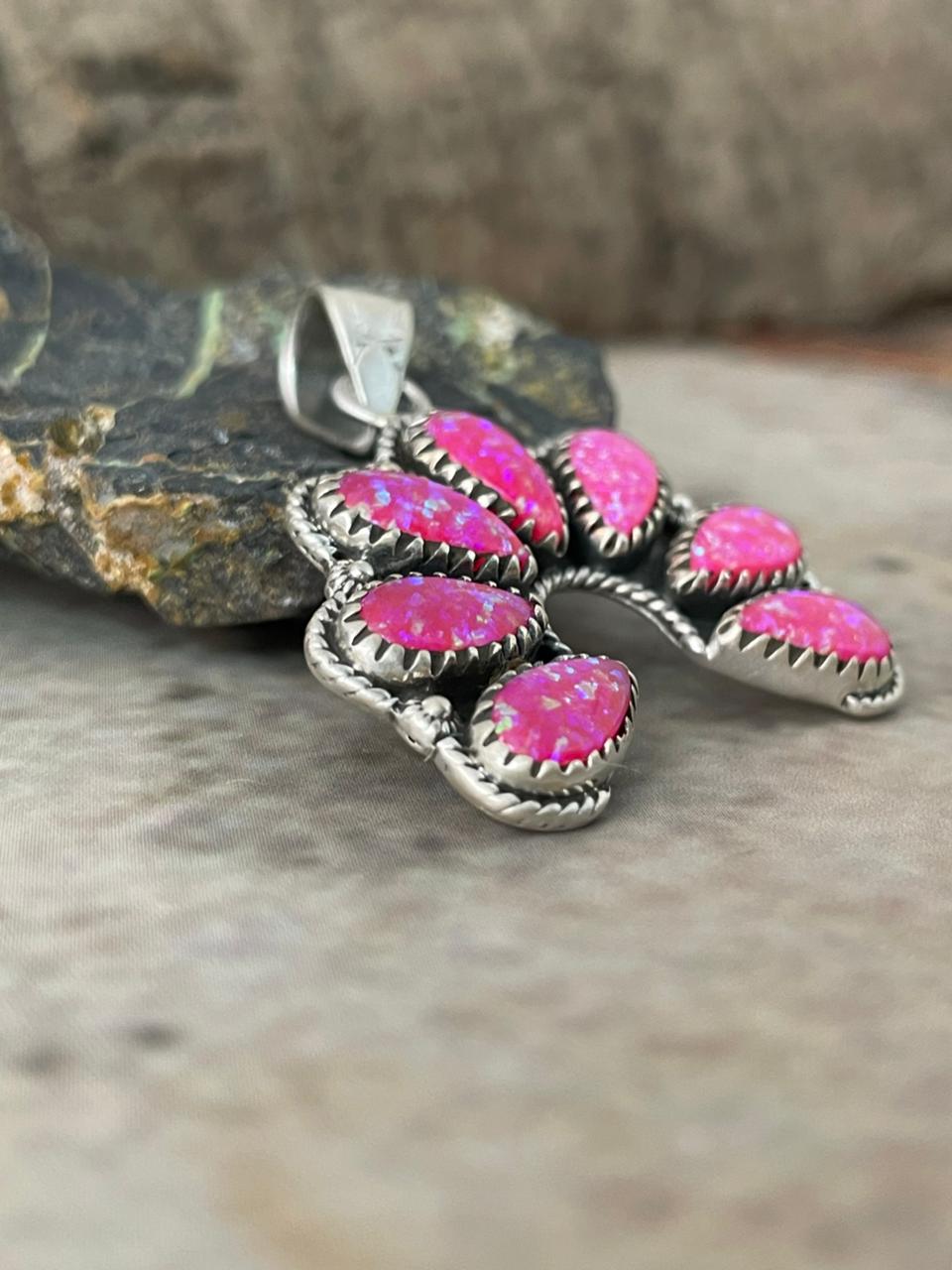 "Heart Collection" Handmade Sterling Silver Hot Pink Pendant "Signed Nizhoni"