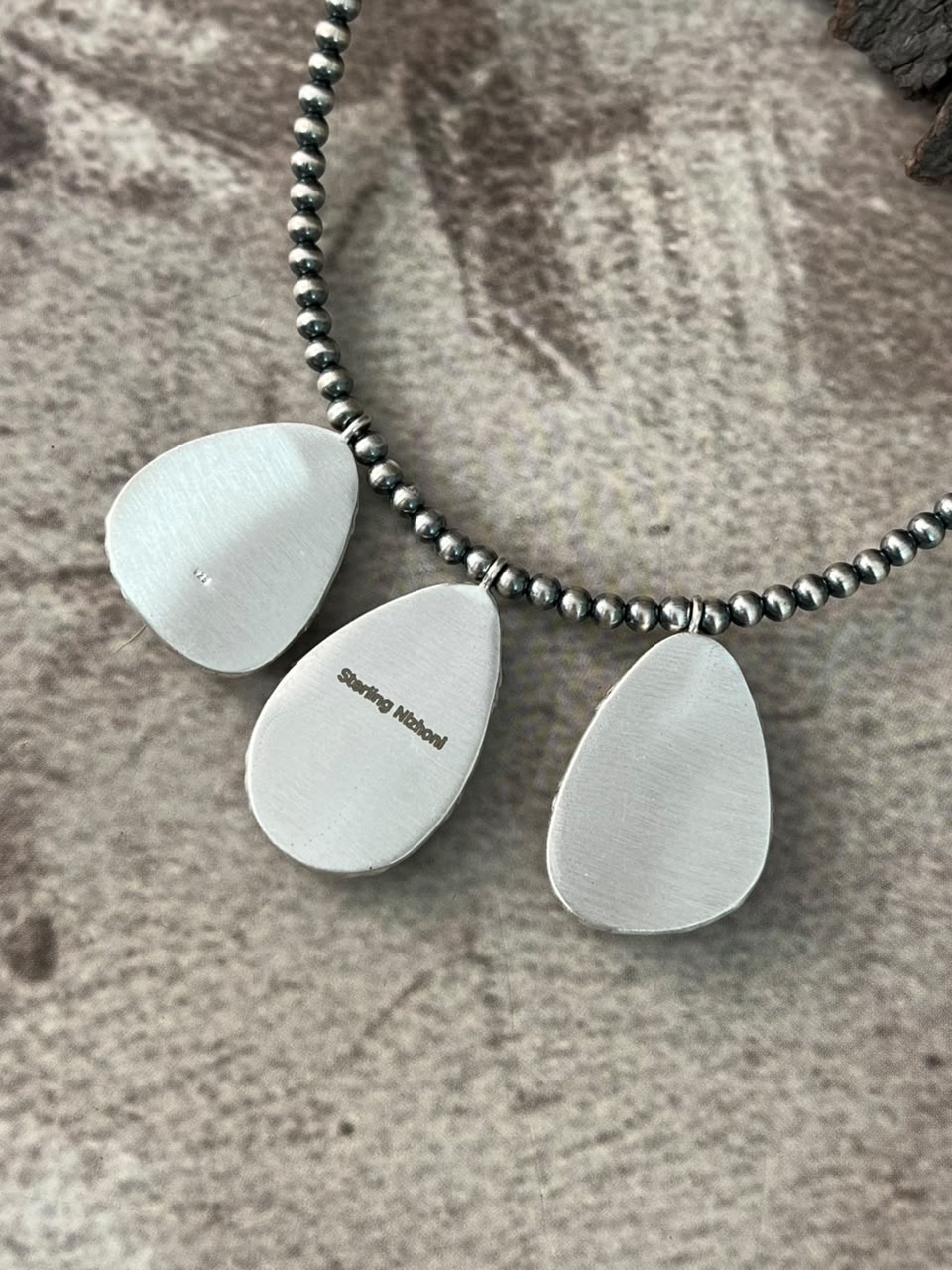 Handmade Sterling Silver Campitos Turquoise Collection: Beaded Necklace Signed Nizhoni
