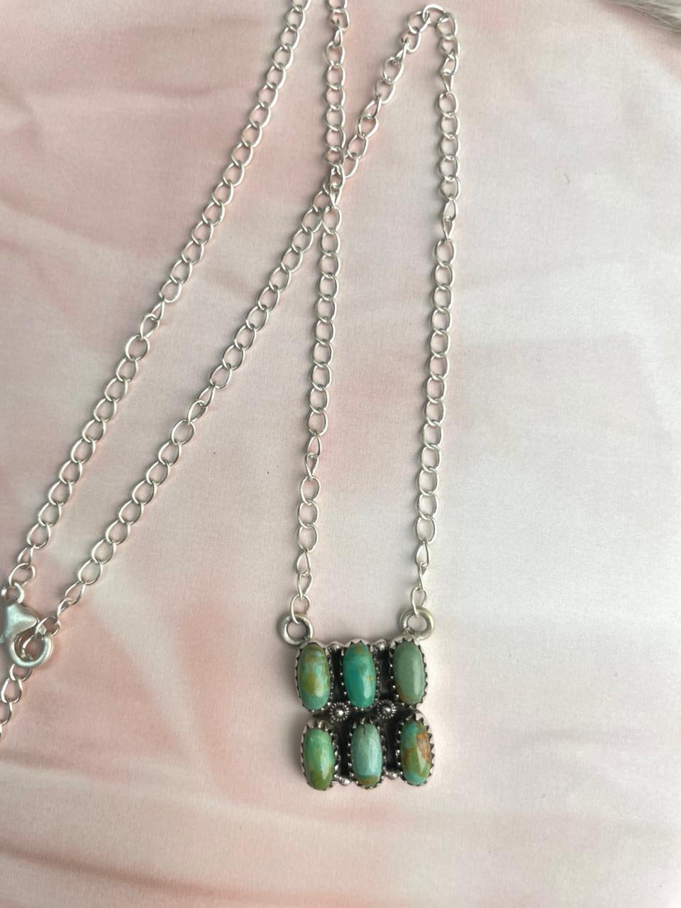 Handmade Sterling Silver Kingman Turquoise Necklace "Signed Nizhoni"