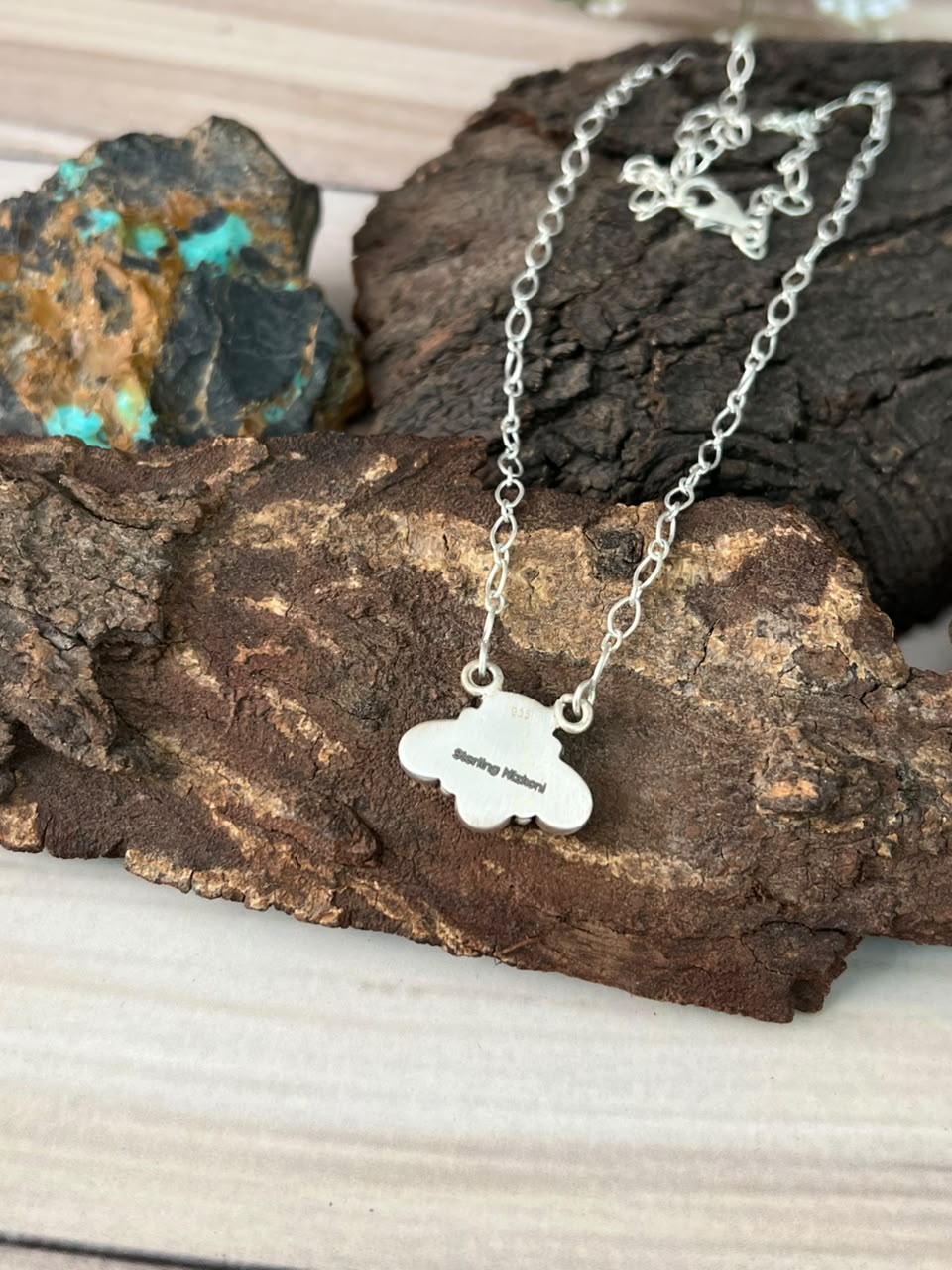 Handmade Sterling Silver White Buffalo Necklace Signed Nizhoni