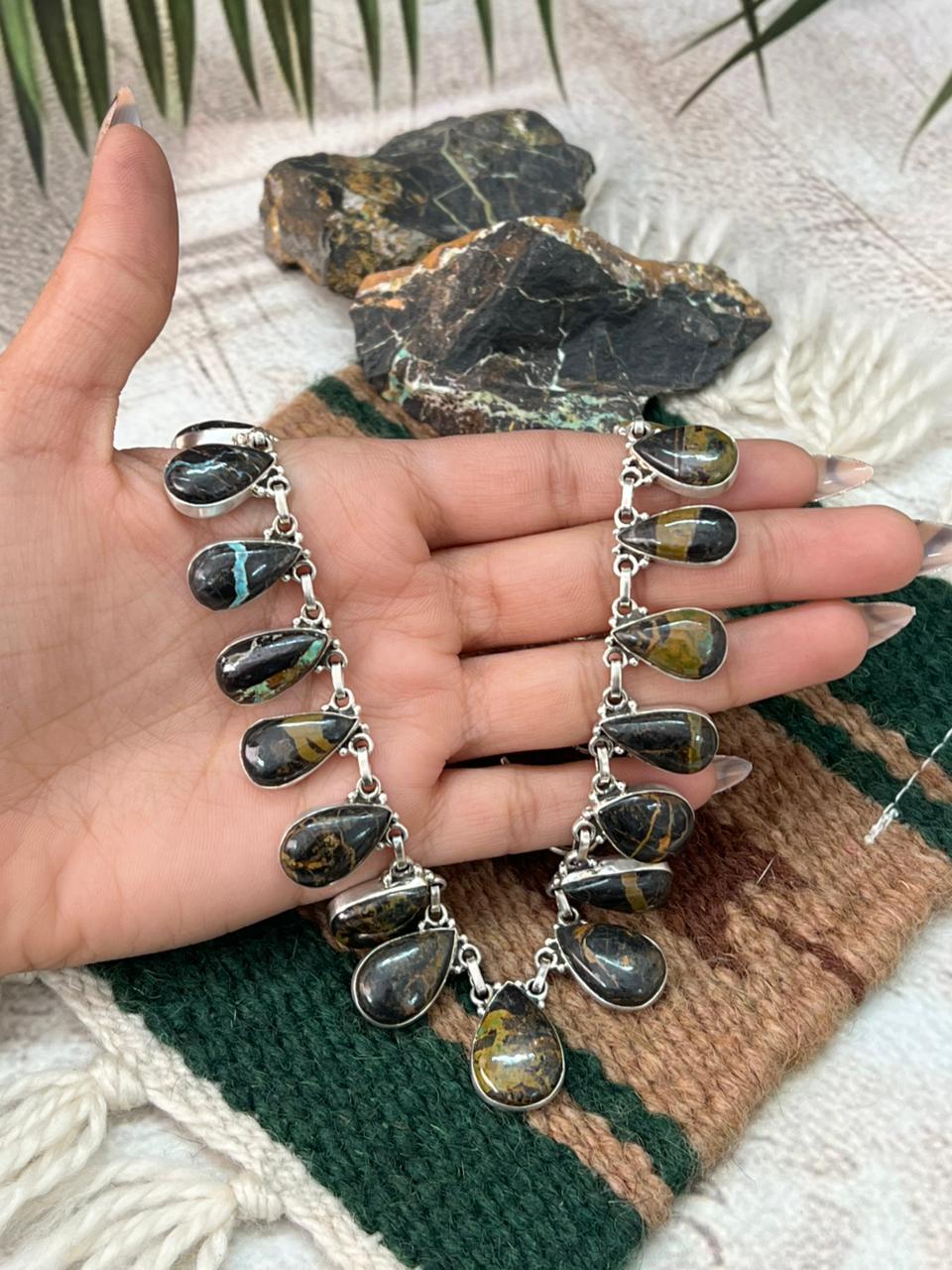 Handmade Sterling Silver Blackjack Turquoise Necklace "Signed Nizhoni"