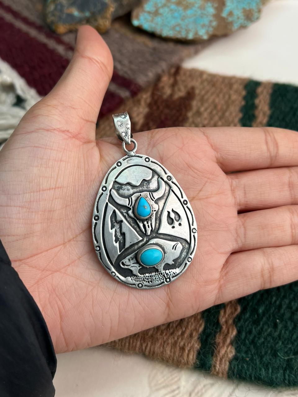 Handmade Sterling Silver Kingman Turquoise Pendant "Signed Nizhoni"