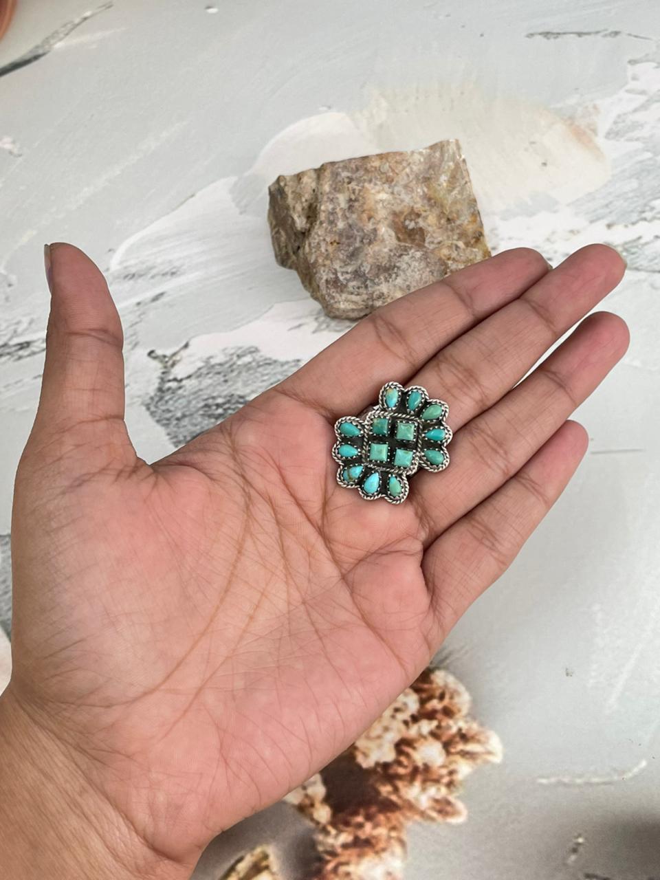 Handmade Sterling Silver Kingman Turquoise Adjustable Ring "Signed Nizhoni"