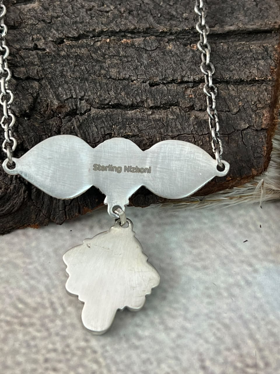 Handmade Sterling Silver Sonoran Mountain Turquoise with Bumblebee and White Buffalo Spring Collection: Necklace Signed Nizhoni