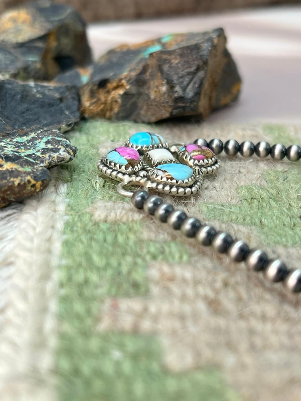 Handmade Sterling Silver Cotton Candy Beaded Chain Bracelet "Signed Nizhoni"