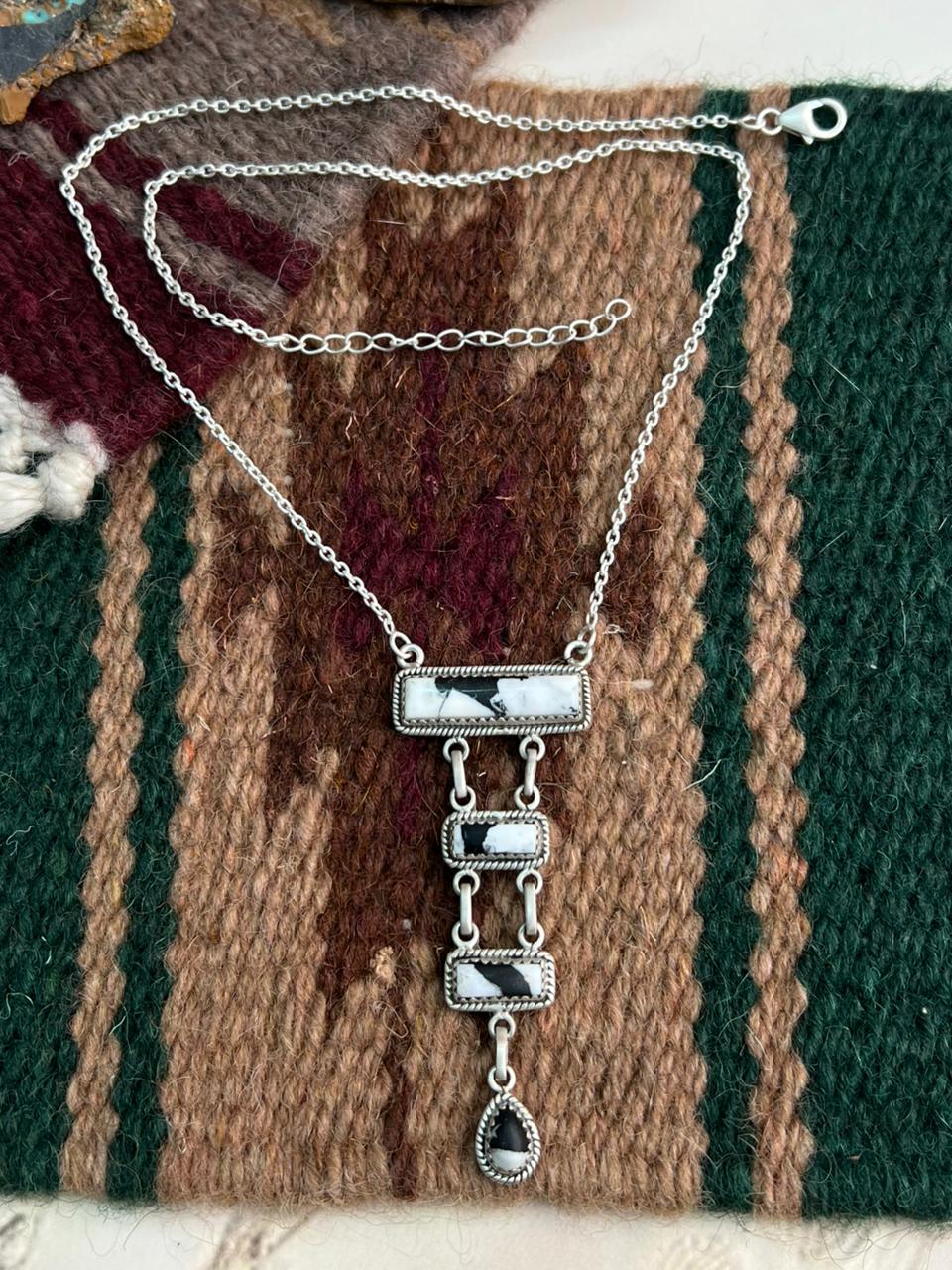 Handmade Sterling Silver White Buffalo Necklace "Signed Nizhoni"