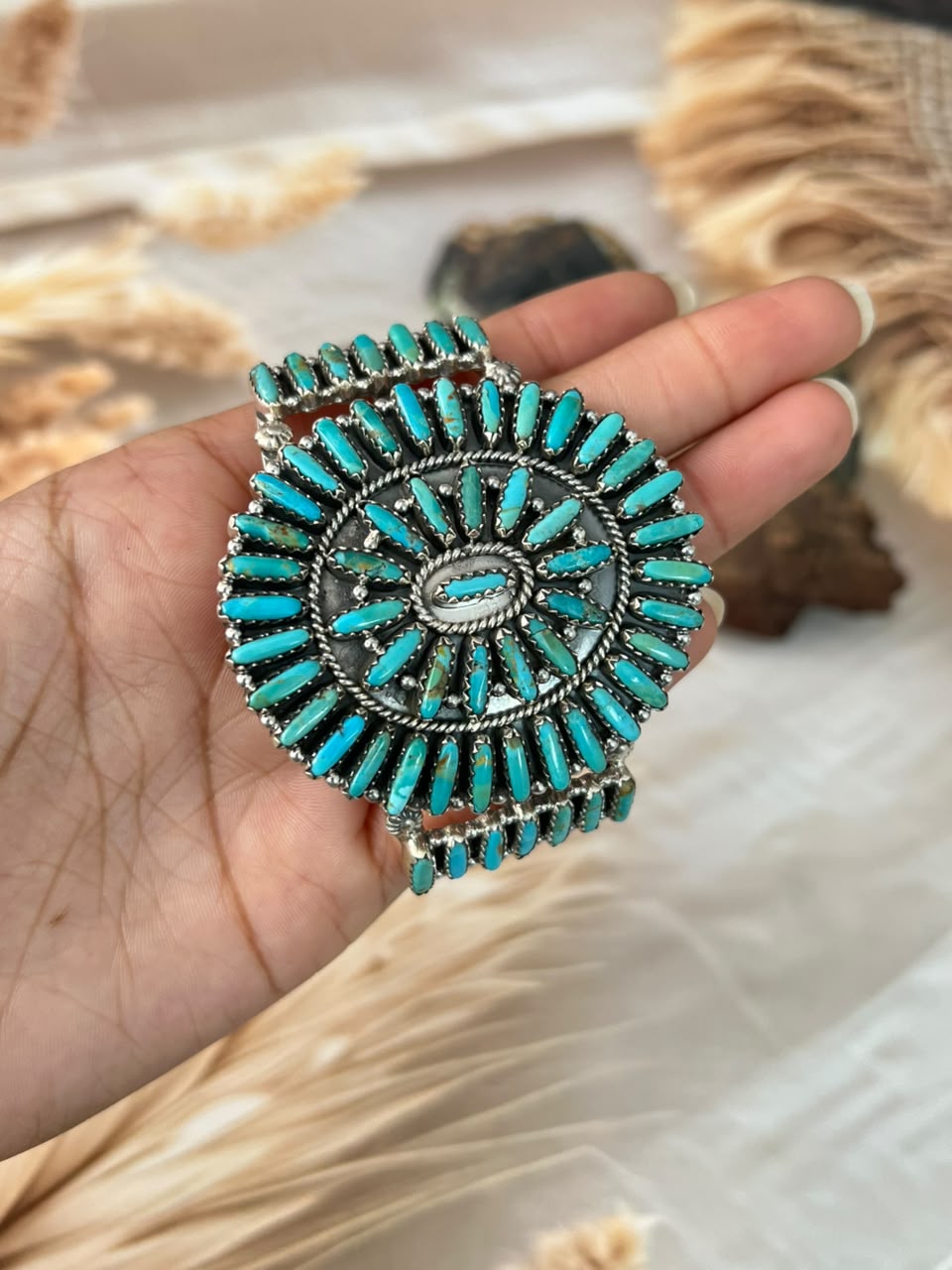 Handmade Sterling Silver Kingman Turquoise Cuff Bracelet Signed Nizhoni (8)