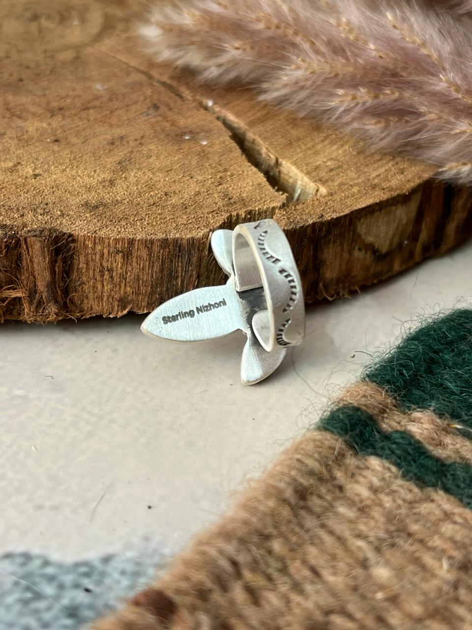 Handmade Sterling Silver Golden Hills Turquoise Adjustable Ring Signed Nizhoni