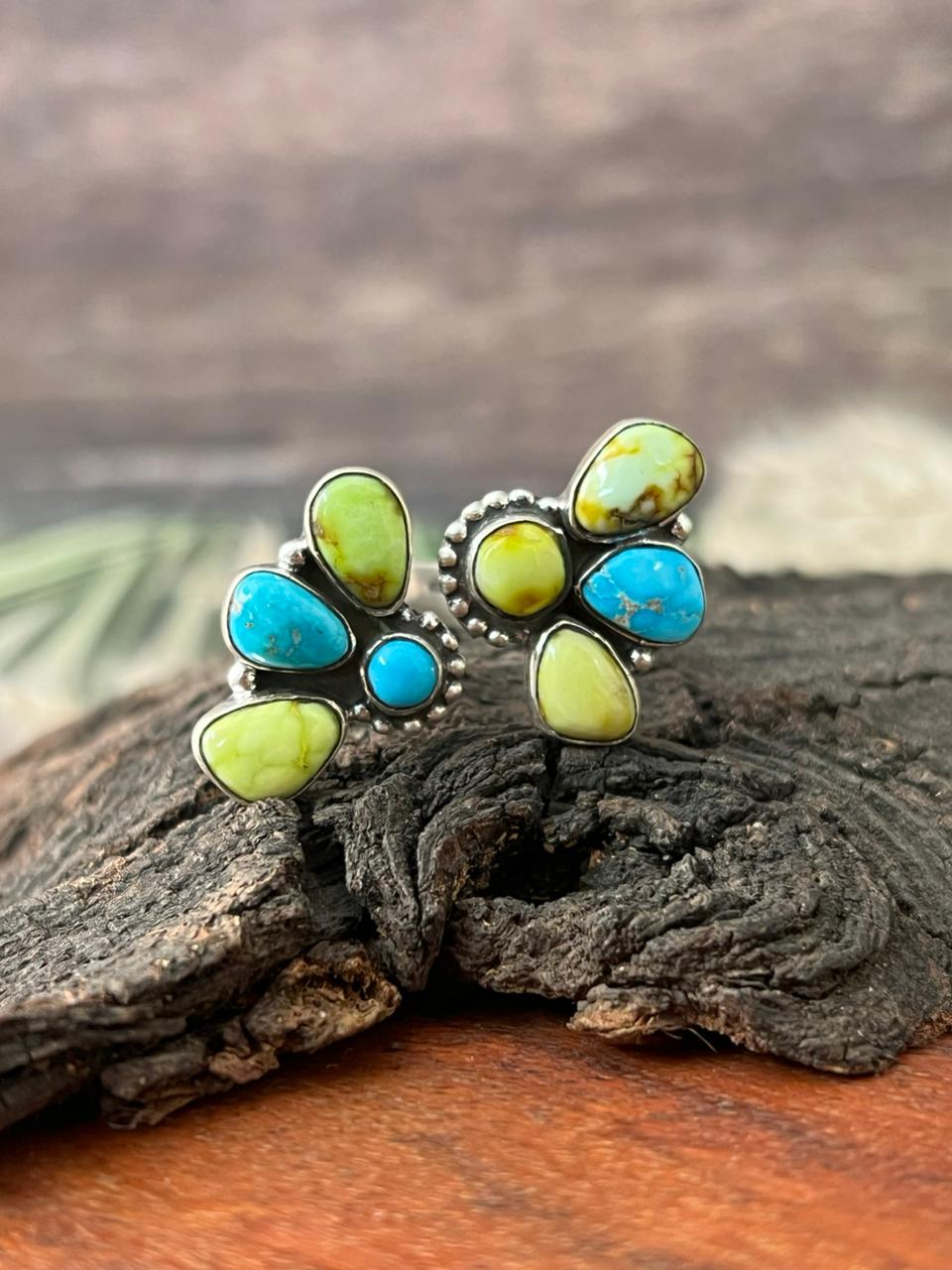 Handmade Sterling Silver White Water with Palomino Turquoise Collection: Adjustable Ring "Signed Nizhoni"