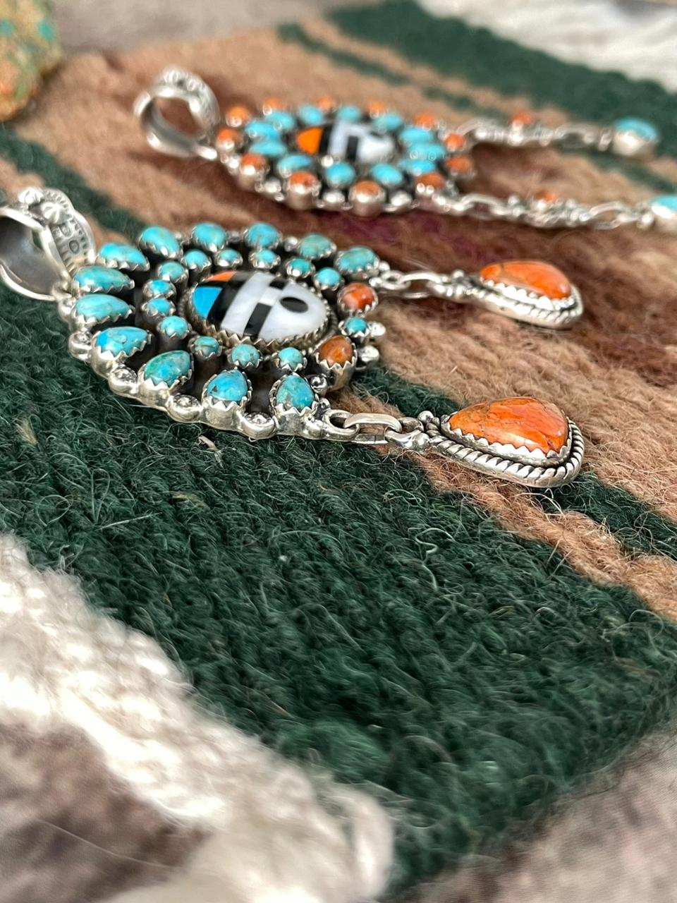 Handmade Sterling Silver Turquoise and MOP Pendant "Signed Nizhoni"
