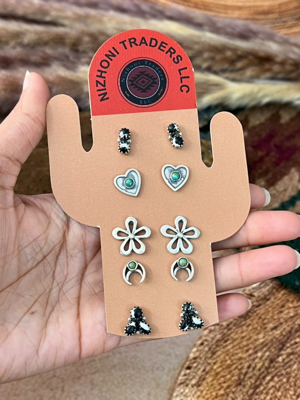 Handmade Sterling Silver Kingman Turquoise with White Buffalo Post Studs Cards