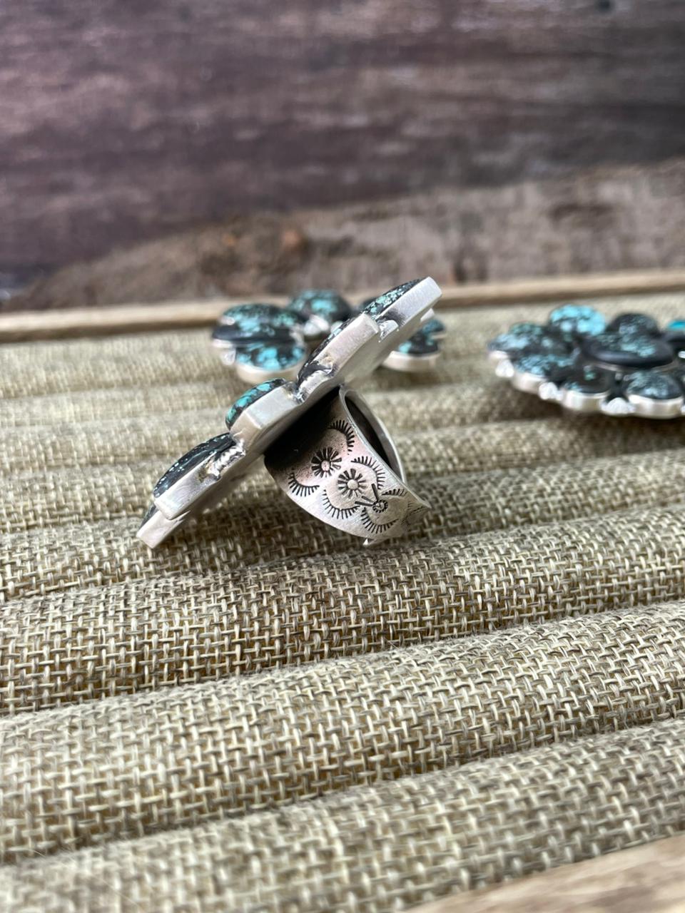 Handmade Sterling Silver Lander Turquoise Adjustable Ring With Signed Nizhoni