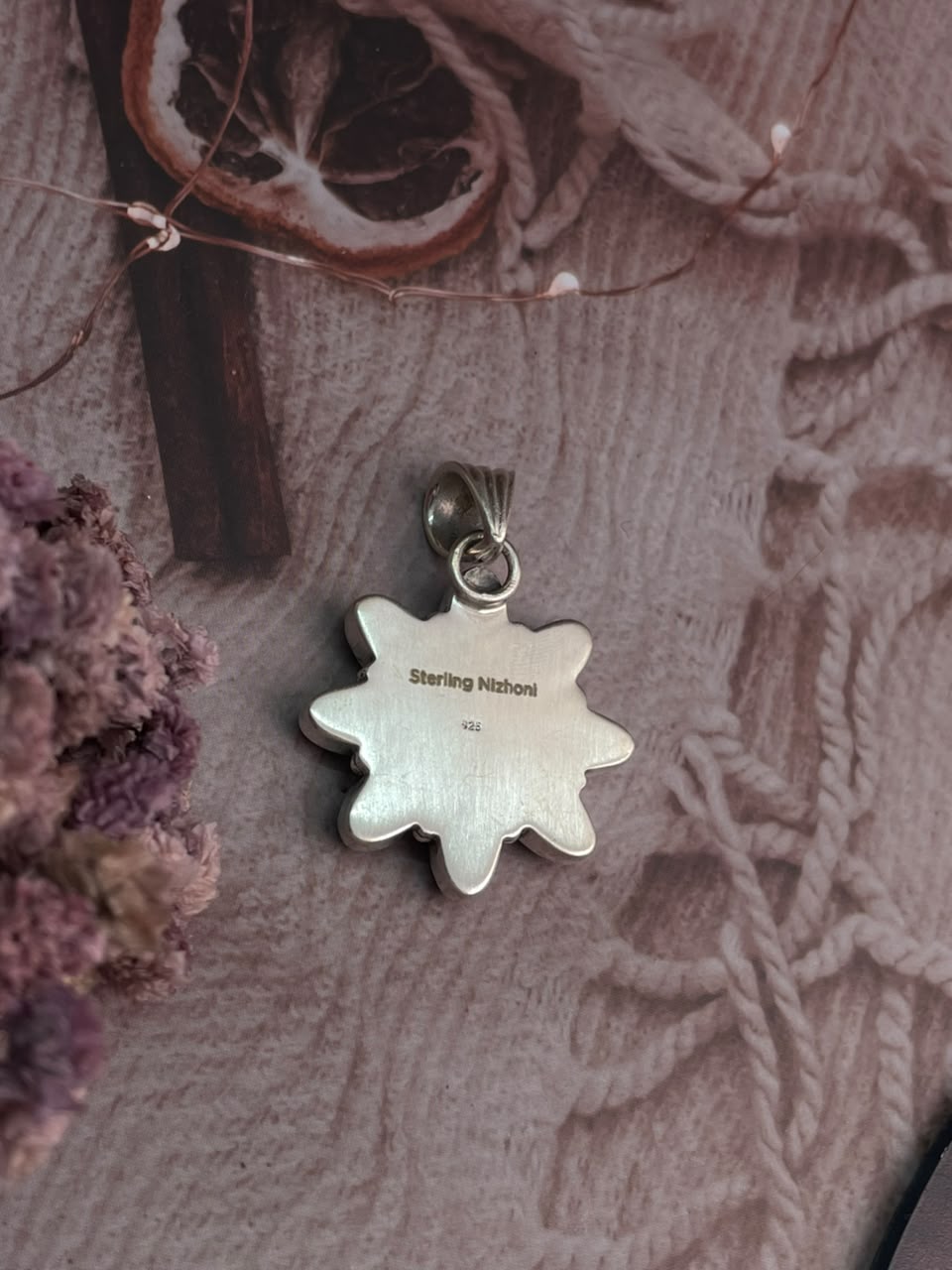Handmade Sterling Silver Grape Dahlia with Black Onyx Halloween Collection: Pendant Signed Nizhoni