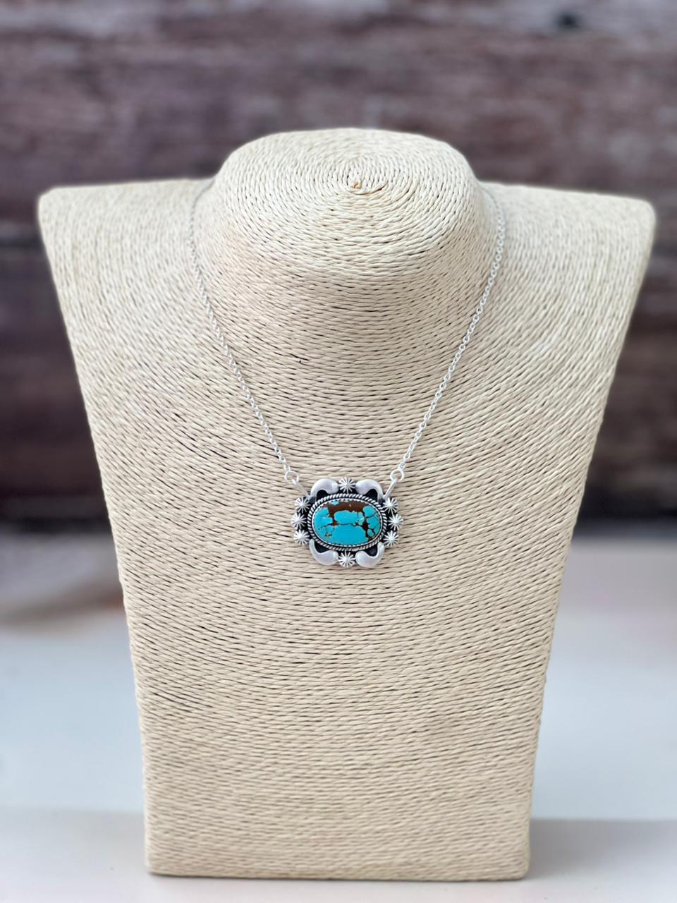 Handmade Sterling Silver Number 8 Turquoise Necklace "Signed Nizhoni"